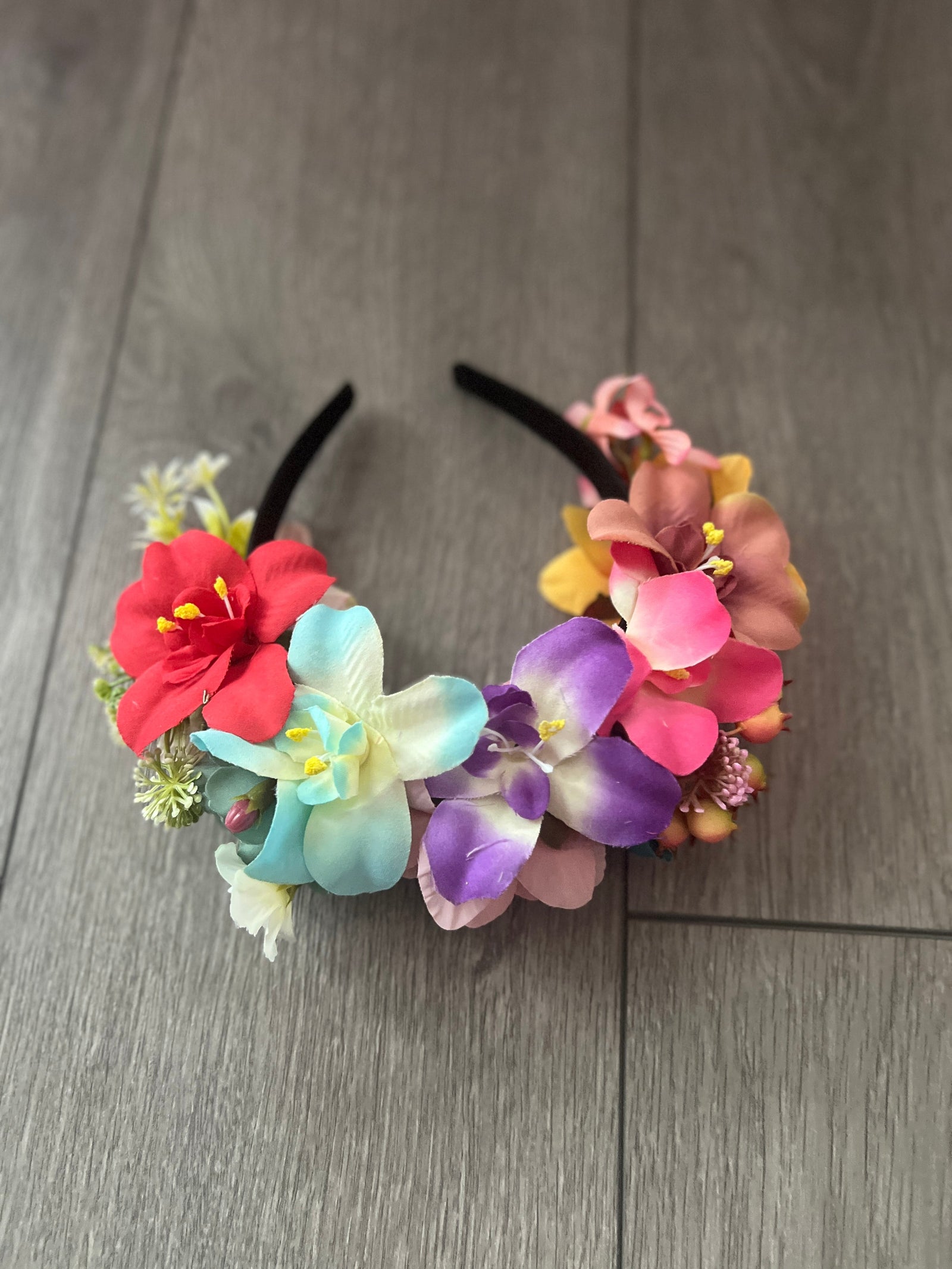 Mixed Coloured Flower Peonies & Orchids Headband-Fascinators Direct