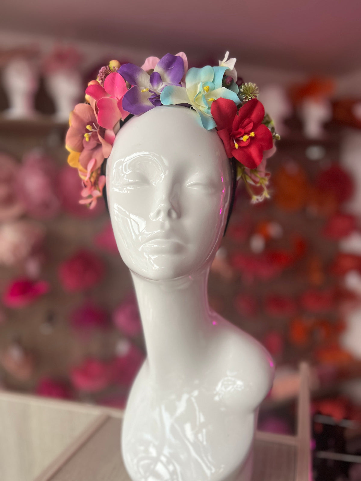 Mixed Coloured Flower Peonies &amp; Orchids Headband-Fascinators Direct
