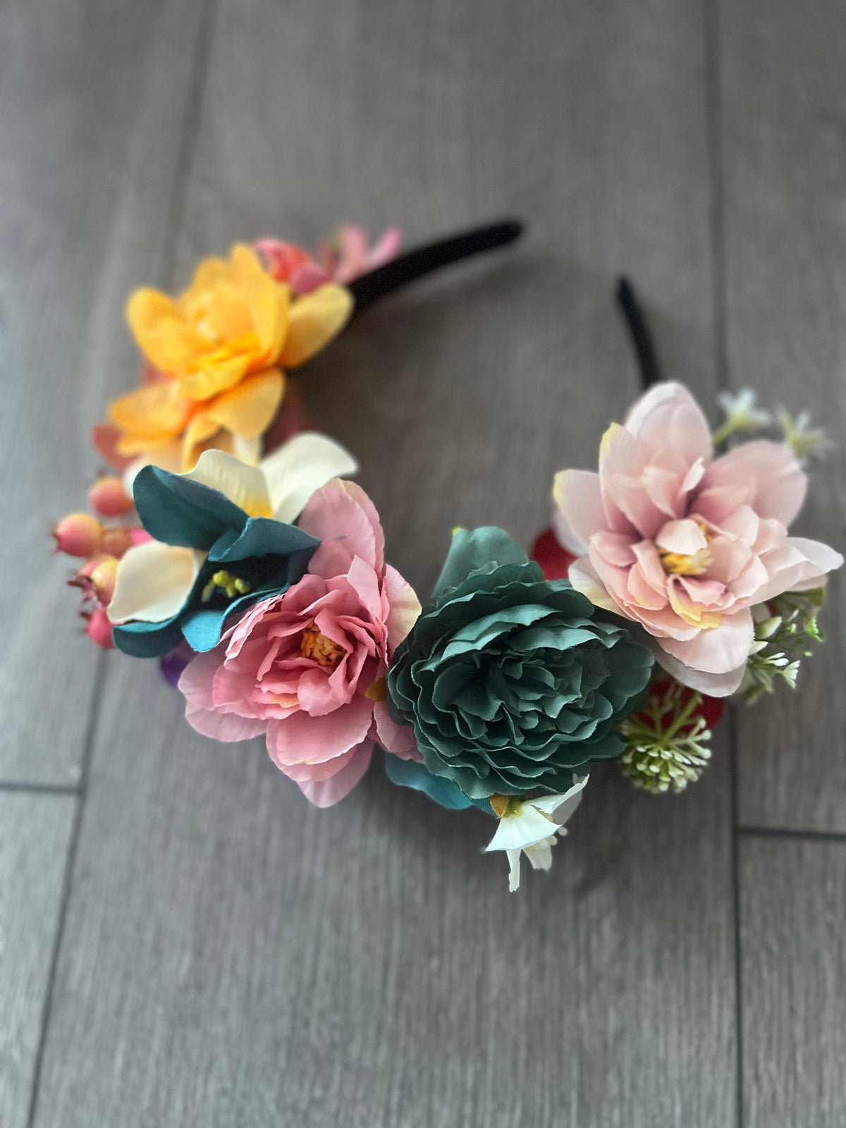 Mixed Coloured Flower Peonies &amp; Orchids Headband-Fascinators Direct
