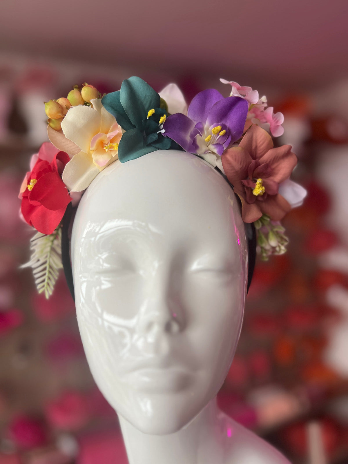 Mixed Coloured Flowers &amp; Orchids &amp; Berries Headband-Fascinators Direct