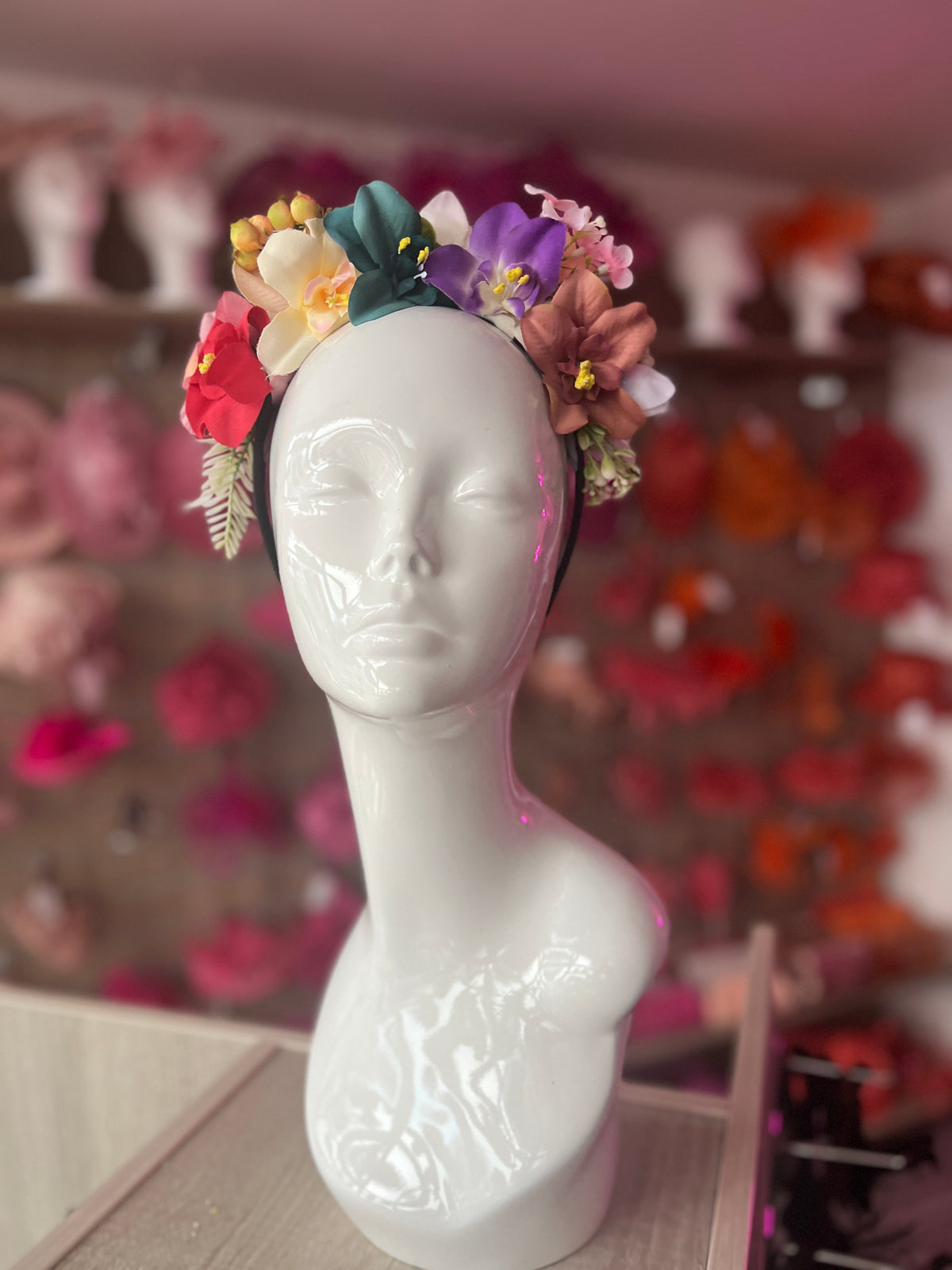 Mixed Coloured Flowers &amp; Orchids &amp; Berries Headband-Fascinators Direct