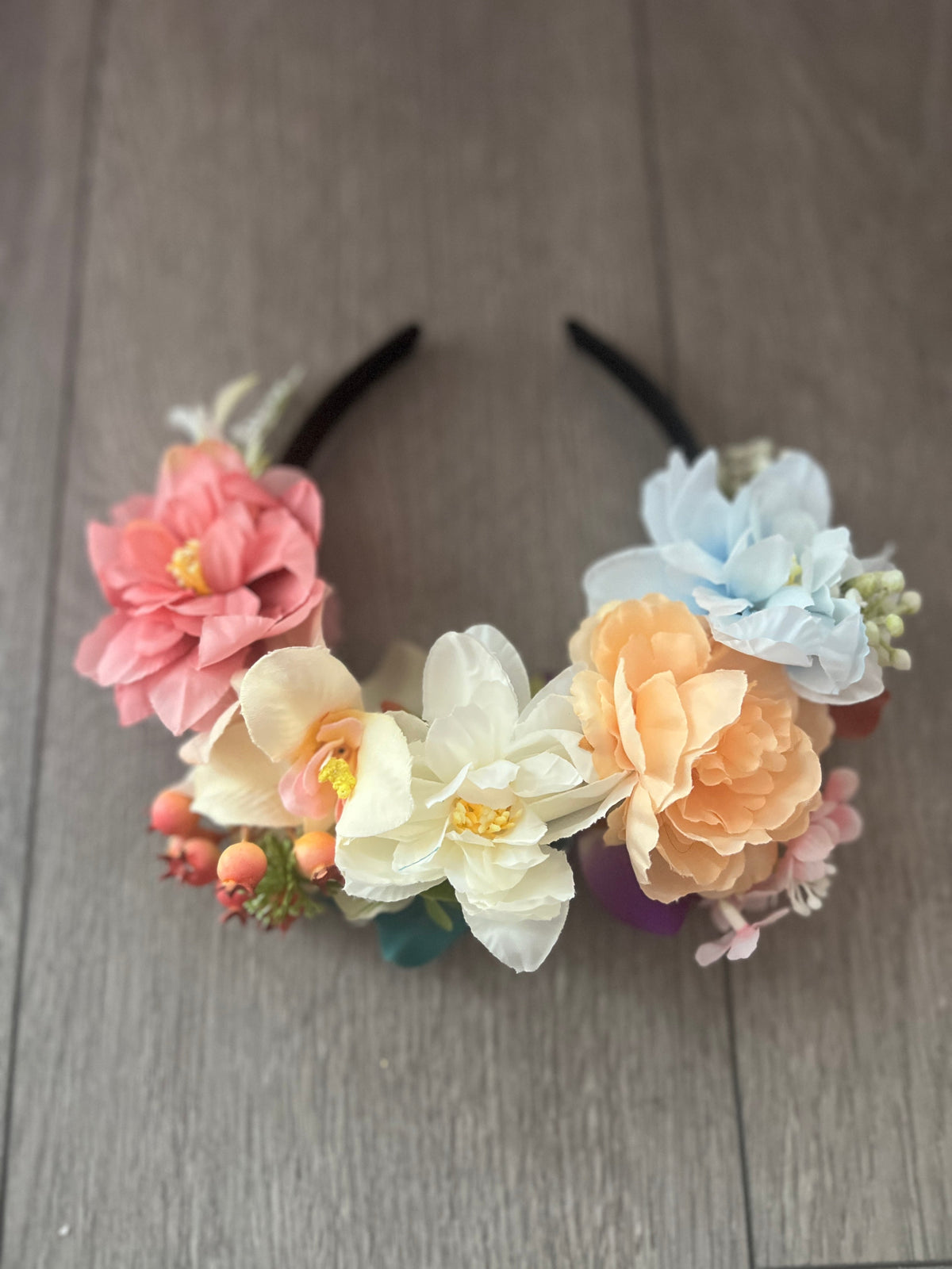 Mixed Coloured Flowers &amp; Orchids &amp; Berries Headband-Fascinators Direct