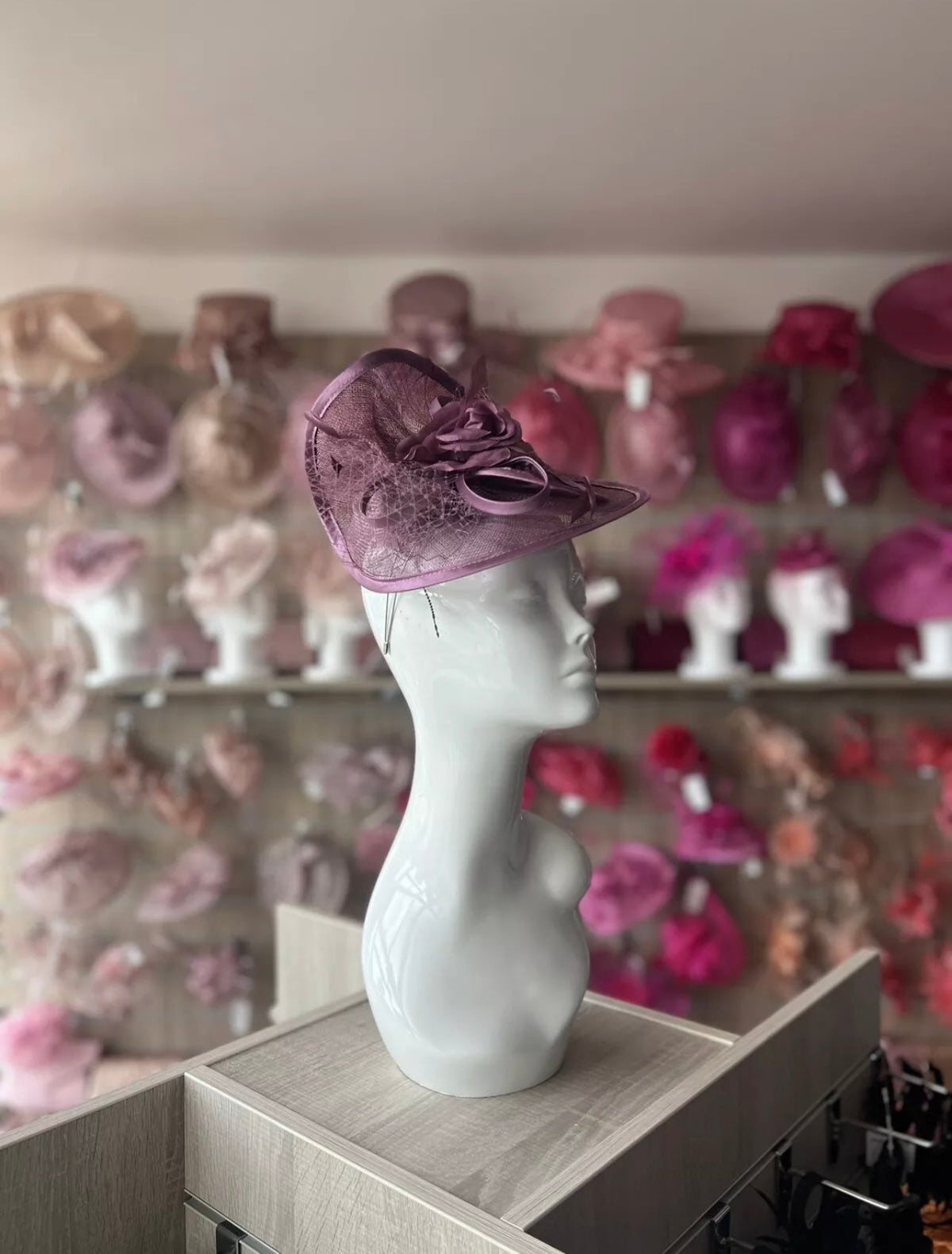 Mulberry Disc Fascinator with Fabric Rose &amp; Netting-Fascinators Direct