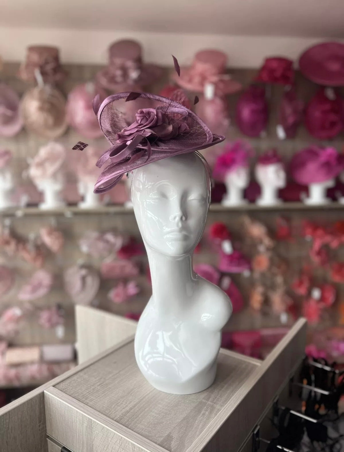 Mulberry Disc Fascinator with Fabric Rose &amp; Netting-Fascinators Direct
