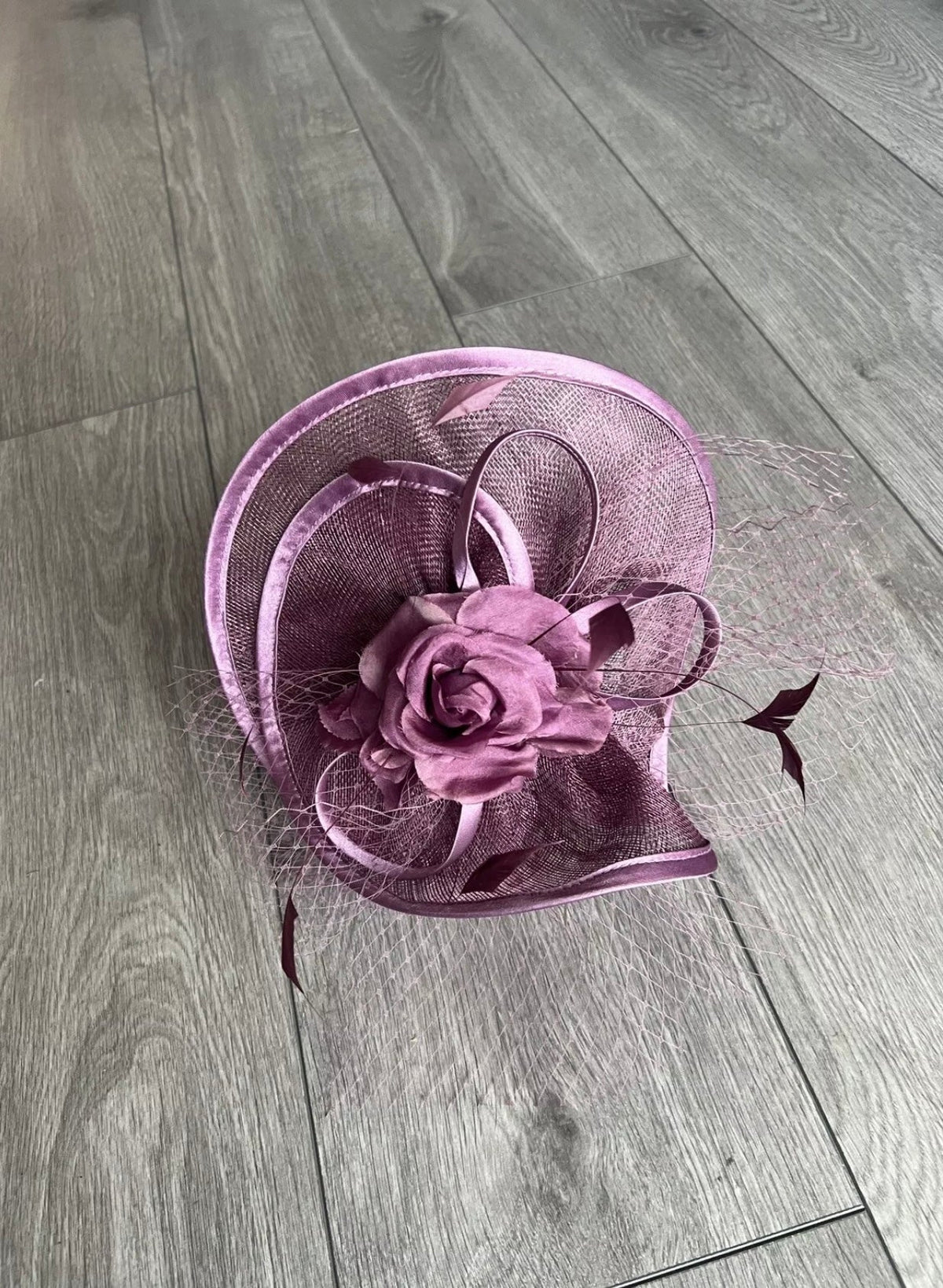 Mulberry Disc Fascinator with Fabric Rose &amp; Netting-Fascinators Direct
