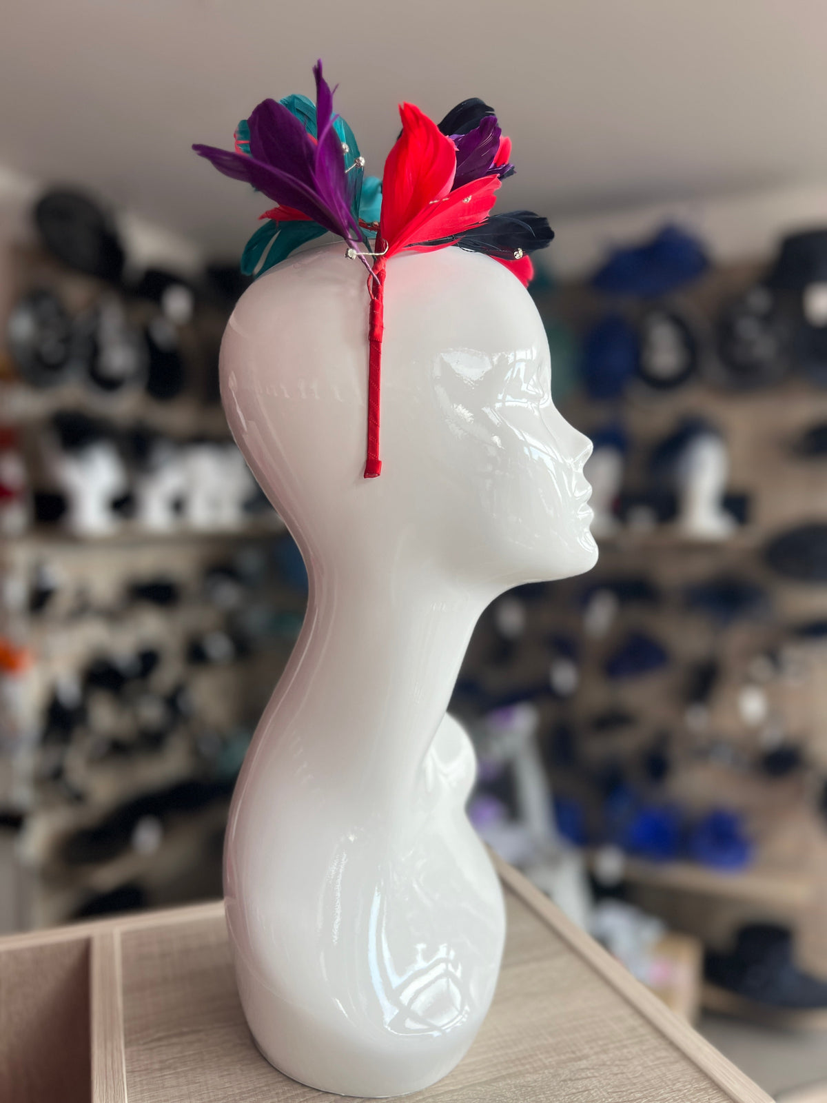 Multi Coloured Fascinator Headband with Diamanté &amp; Feather Petals-Fascinators Direct