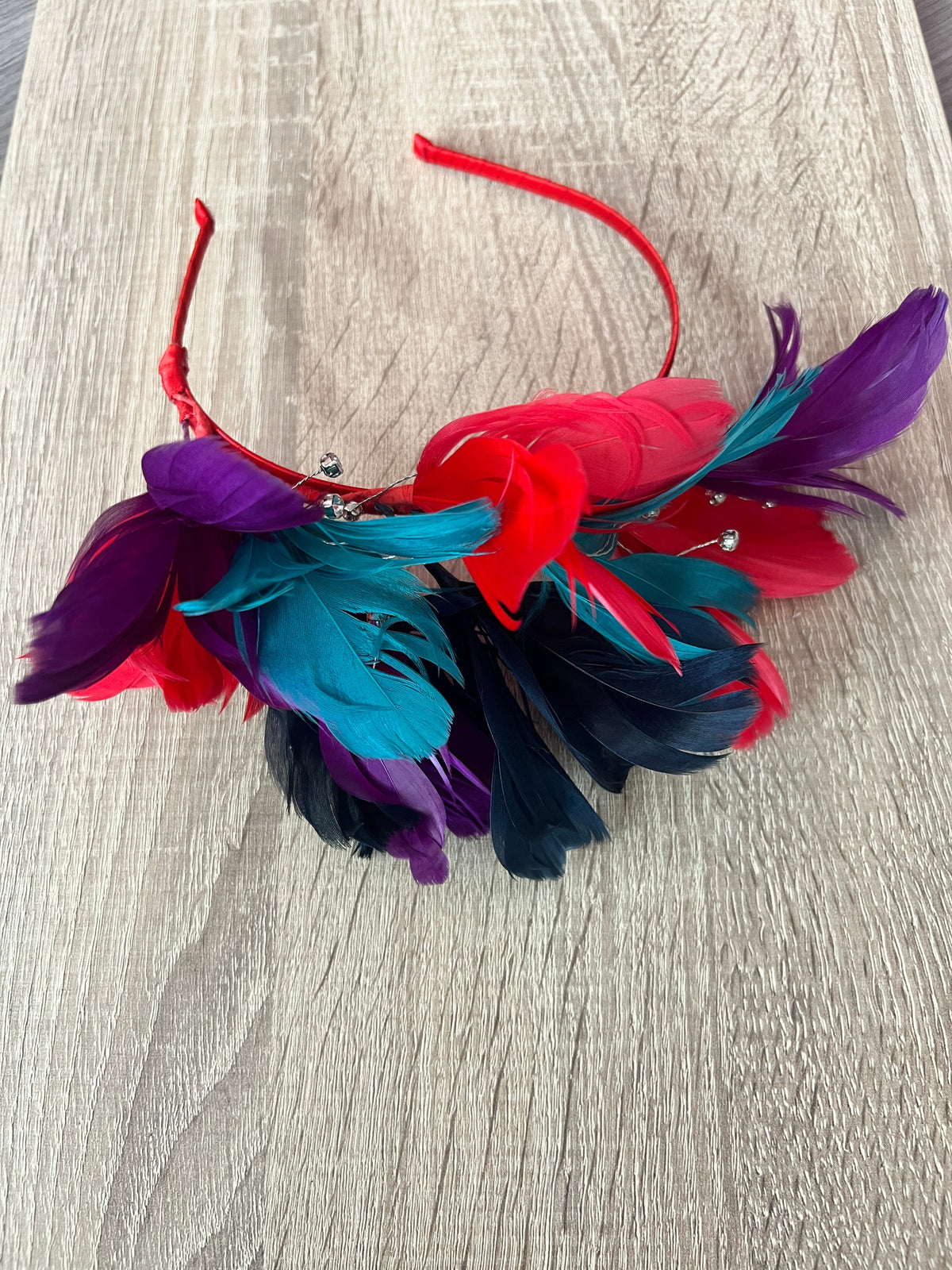 Multi Coloured Fascinator Headband with Diamanté &amp; Feather Petals-Fascinators Direct