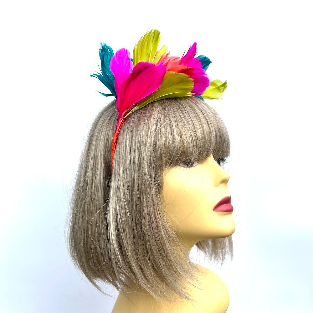 Multi Coloured Fascinator Headband with Feather Petals & Diamanté-Fascinators Direct