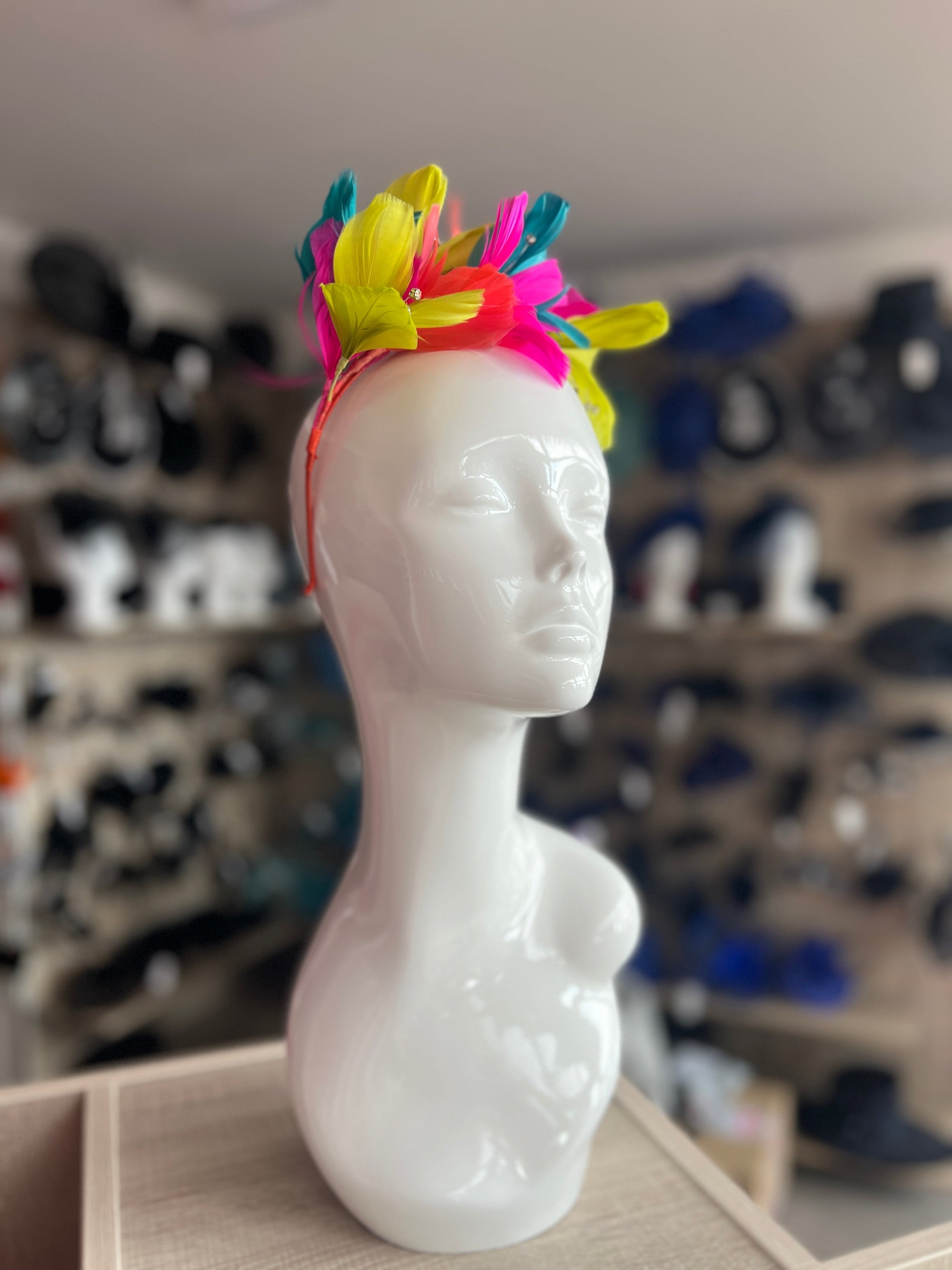 Multi Coloured Fascinator Headband with Feather Petals & Diamanté-Fascinators Direct