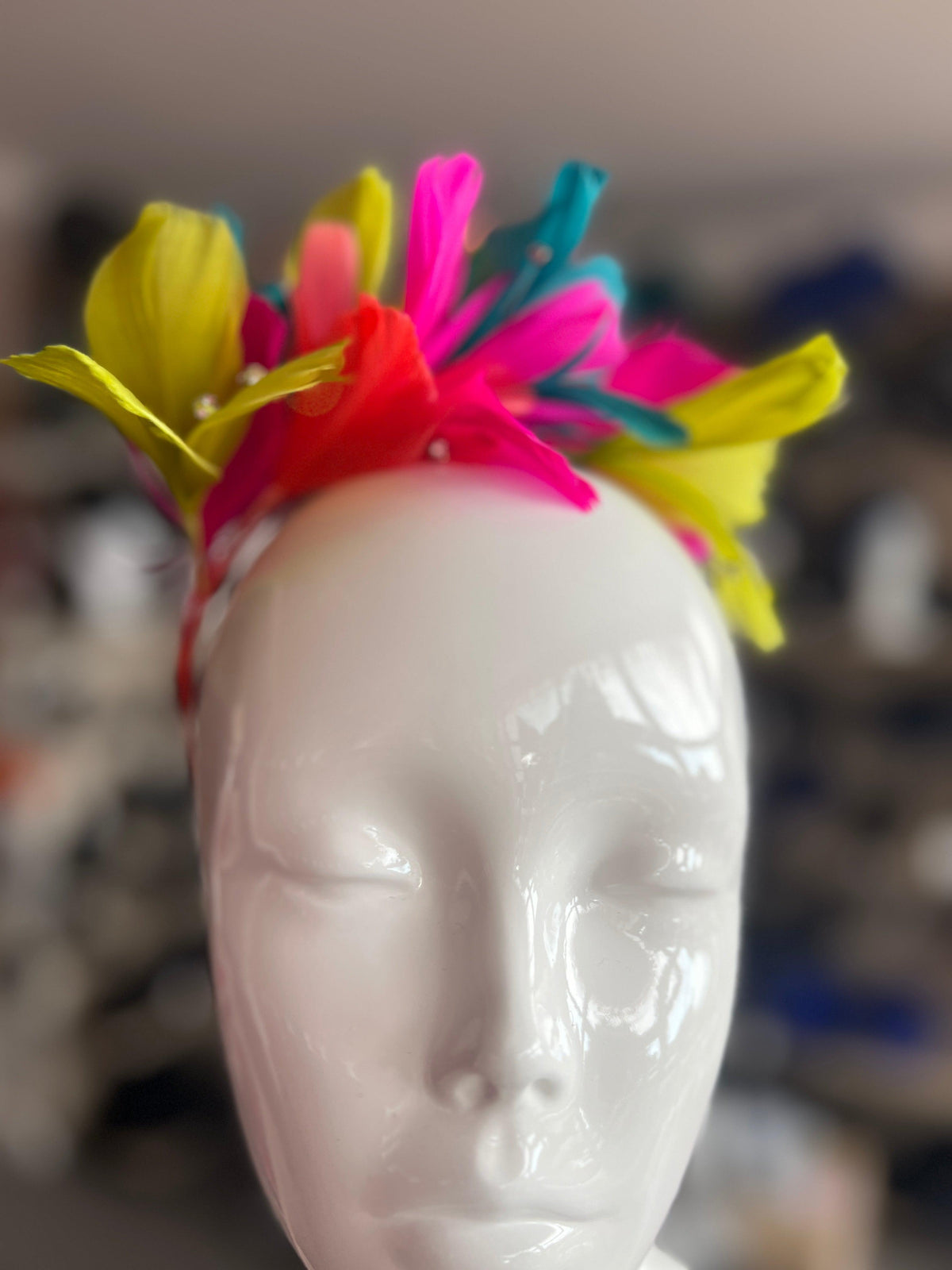 Multi Coloured Fascinator Headband with Feather Petals &amp; Diamanté-Fascinators Direct