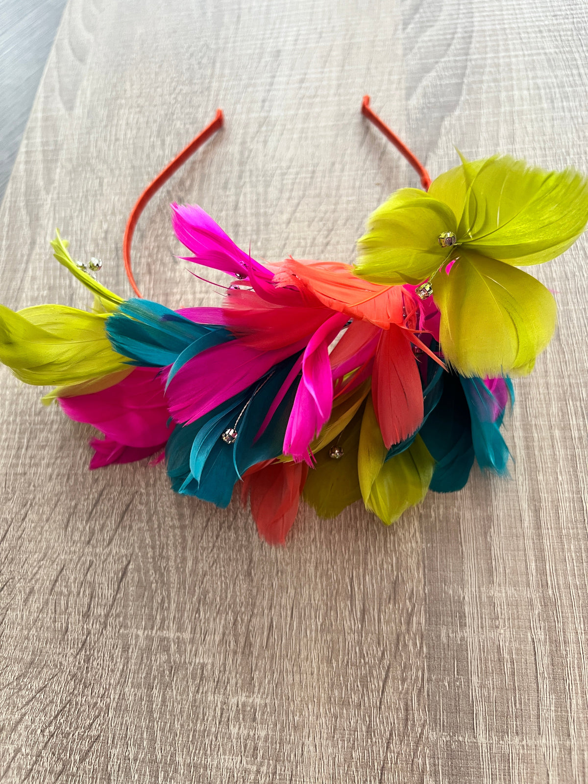 Multi Coloured Fascinator Headband with Feather Petals &amp; Diamanté-Fascinators Direct