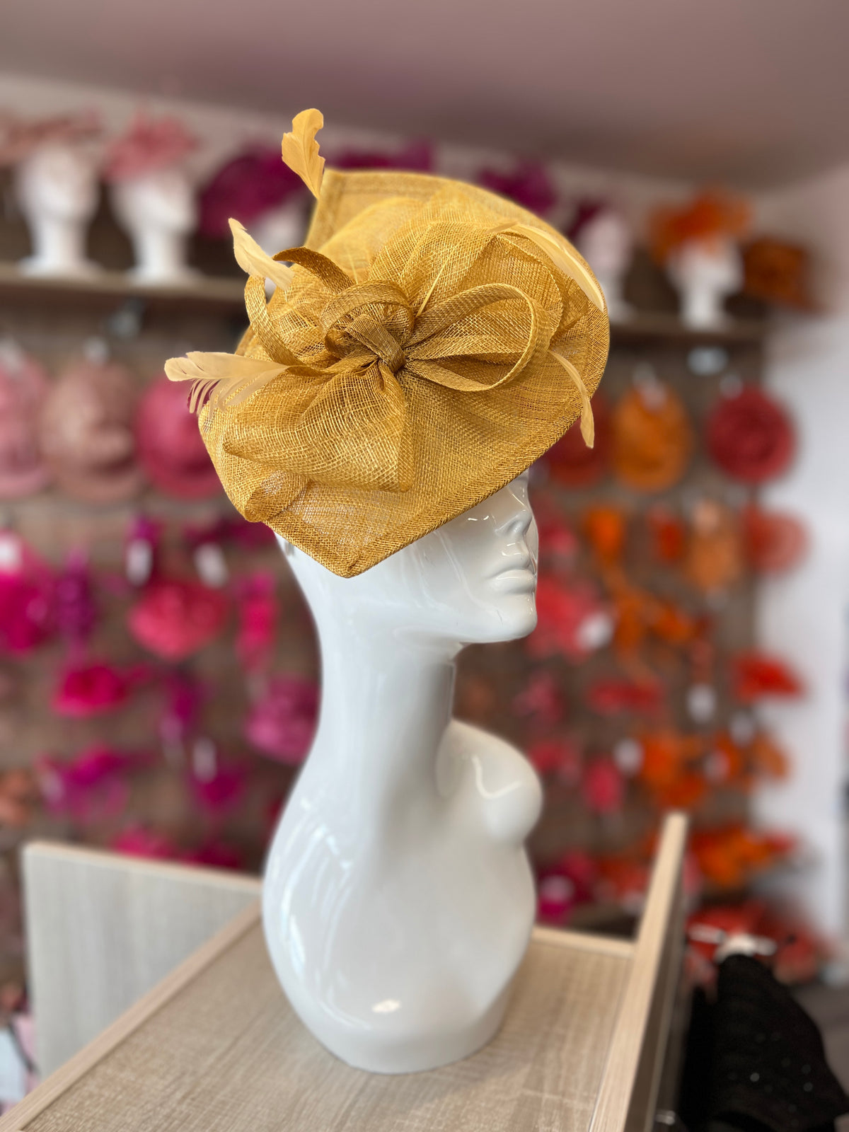 Mustard Disc Fascinator with Decorative Bow-Fascinators Direct