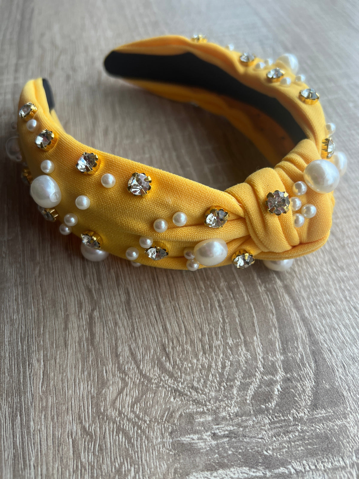 Mustard Pearl &amp; Diamante Knot Headband Fascinator-Fascinators Direct