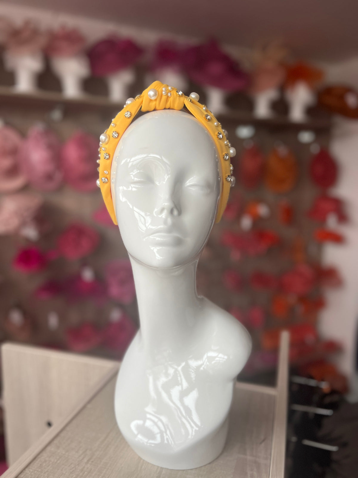 Mustard Pearl &amp; Diamante Knot Headband Fascinator-Fascinators Direct