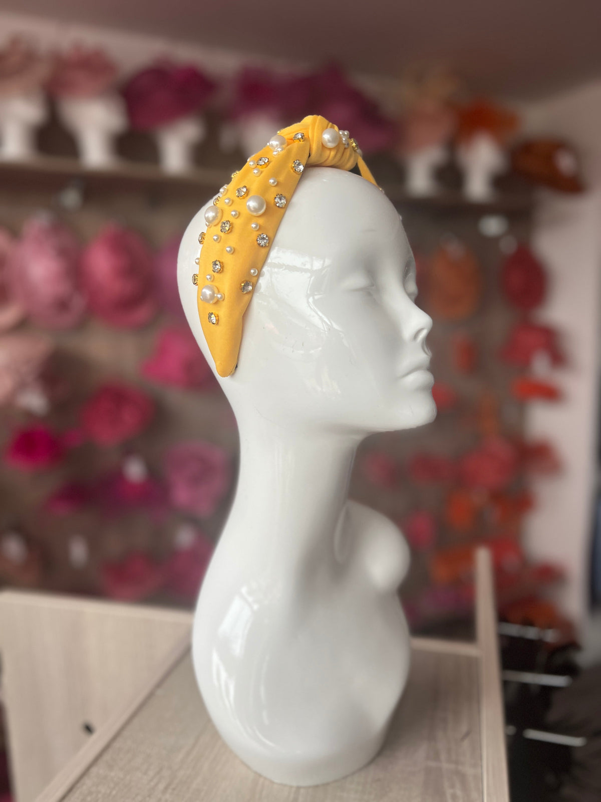 Mustard Pearl &amp; Diamante Knot Headband Fascinator-Fascinators Direct