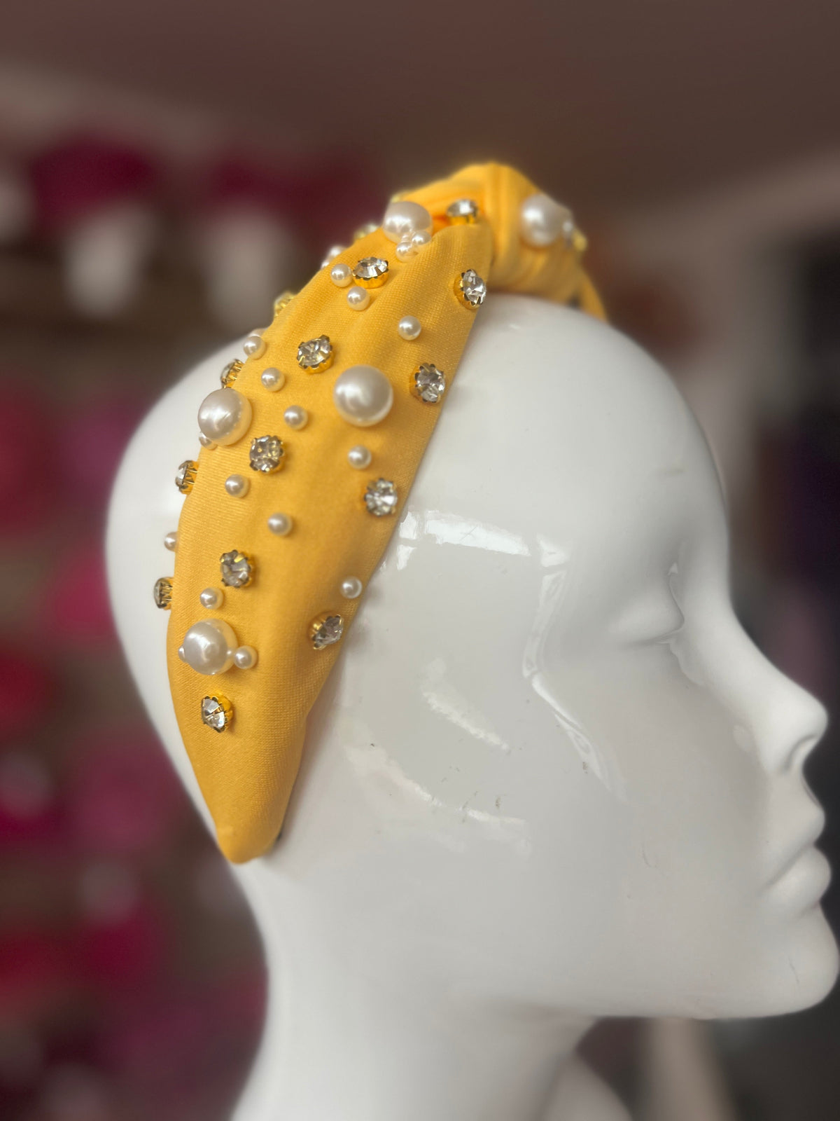 Mustard Pearl &amp; Diamante Knot Headband Fascinator-Fascinators Direct