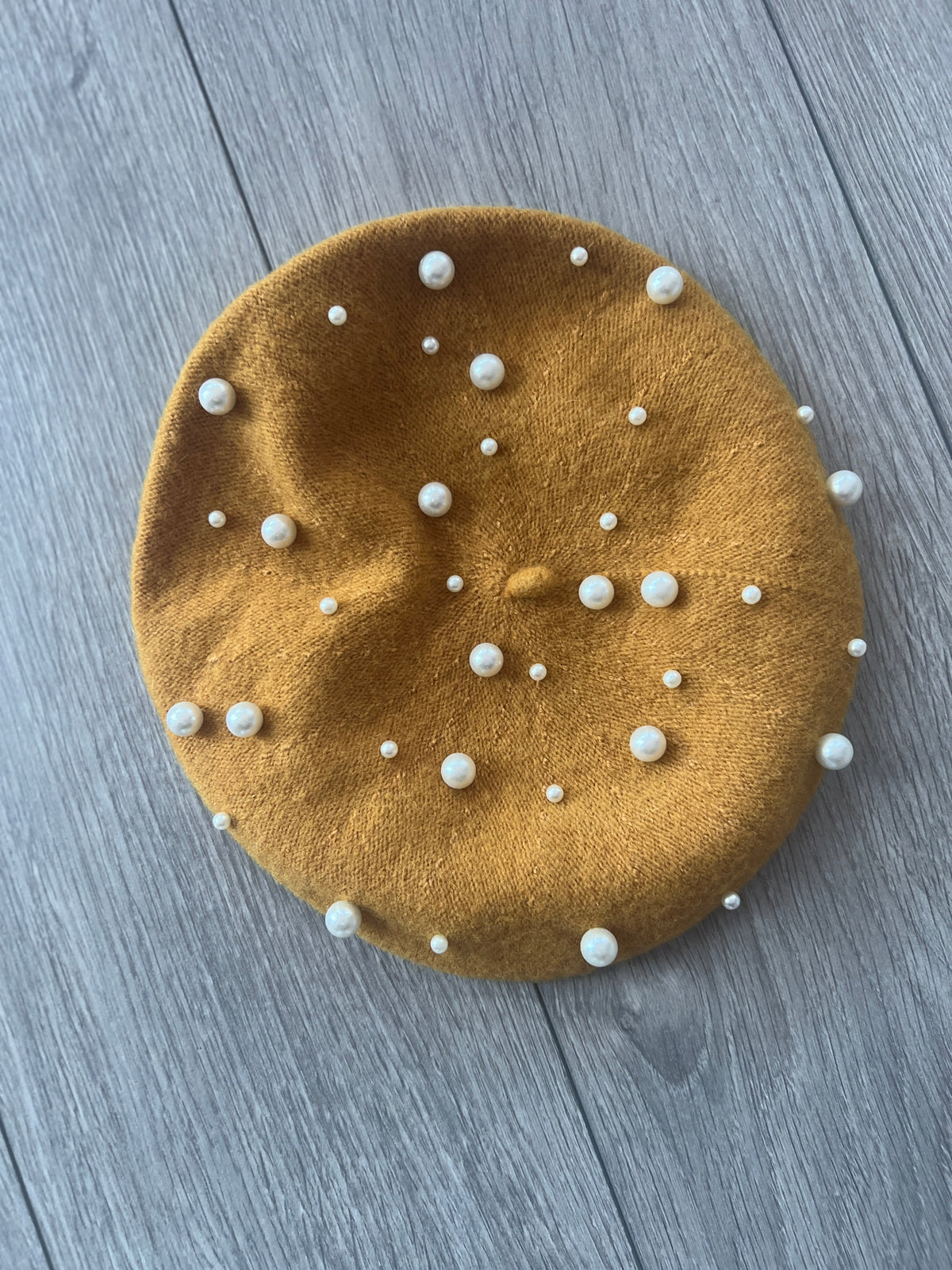 Mustard Pearl Embellished Beret Hat-Fascinators Direct