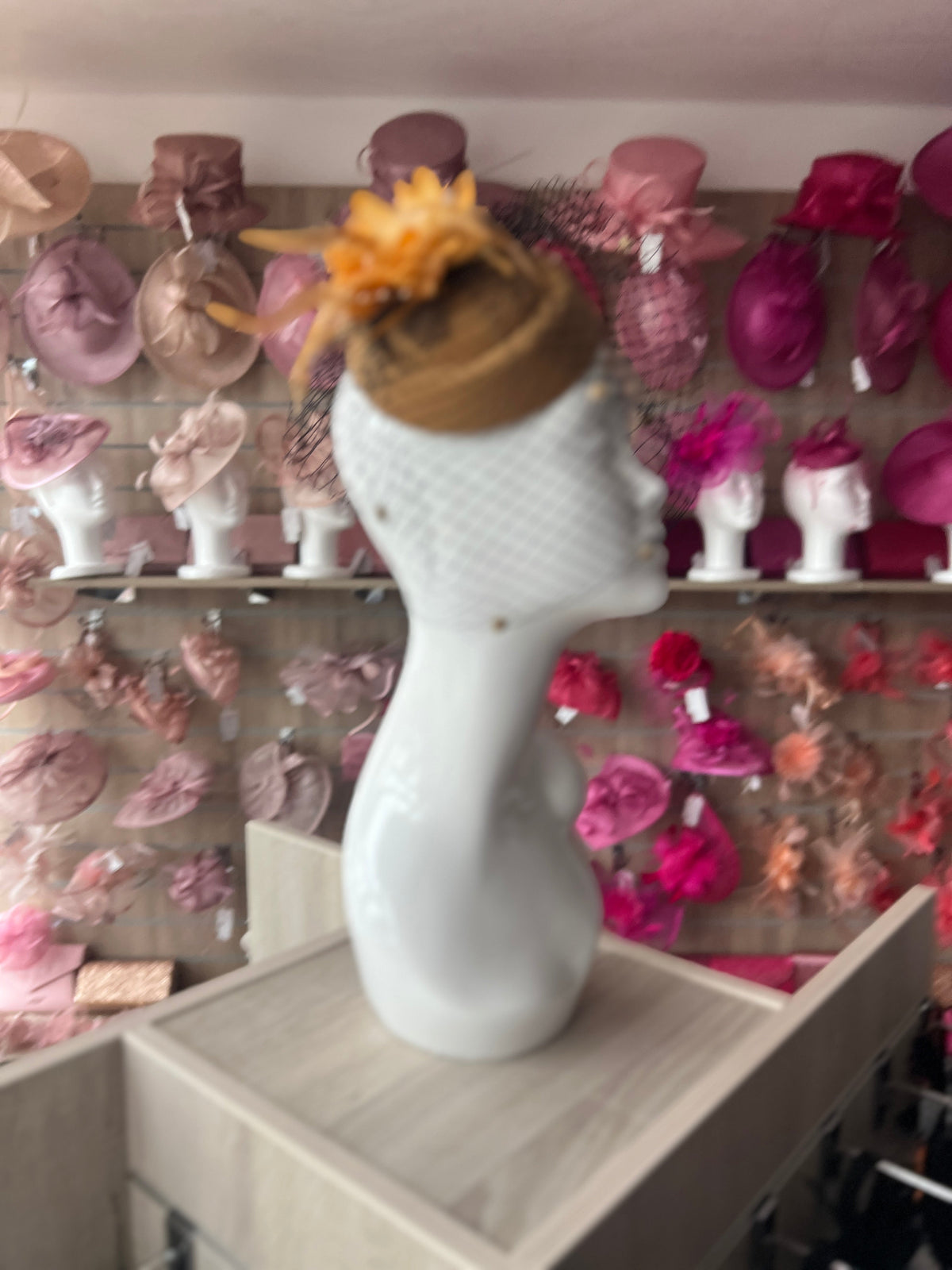 Mustard Pillbox Hat Fascinator With Flower &amp; Veil-Fascinators Direct