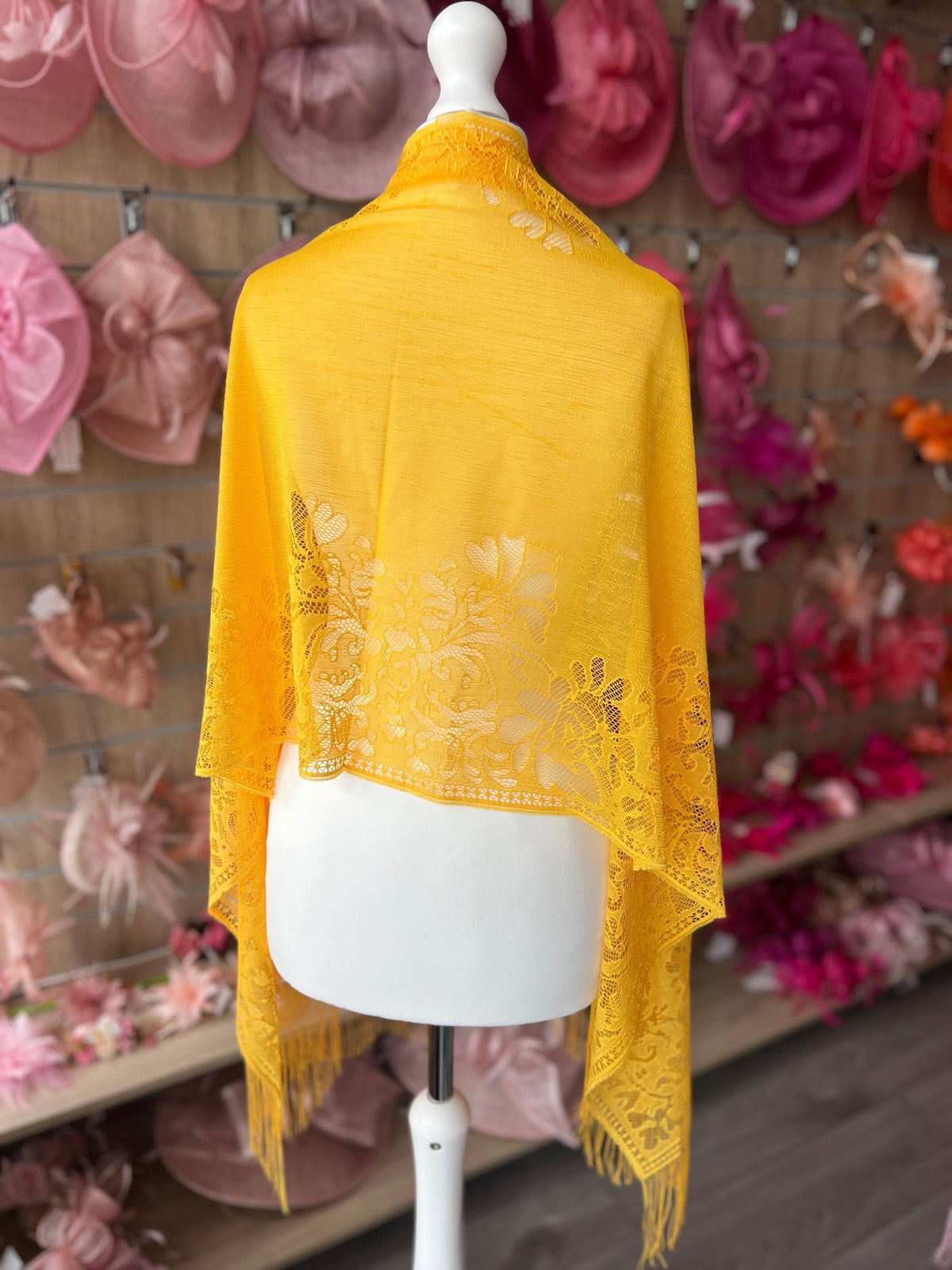 Mustard Yellow Lace Shawl-Fascinators Direct