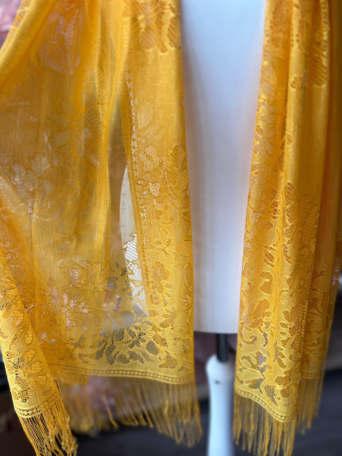 Mustard Yellow Lace Shawl-Fascinators Direct