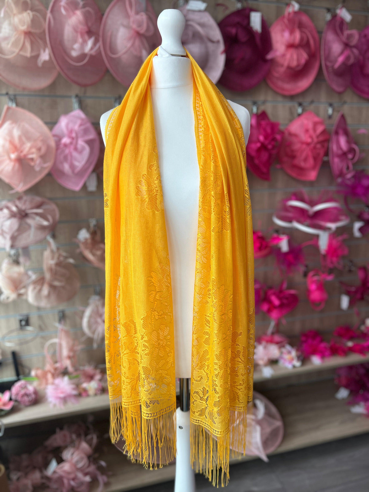 Mustard Yellow Lace Shawl-Fascinators Direct