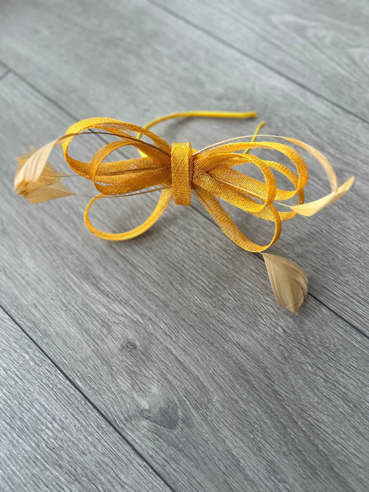 Mustard Yellow Sinamay Fascinator Headband-Fascinators Direct