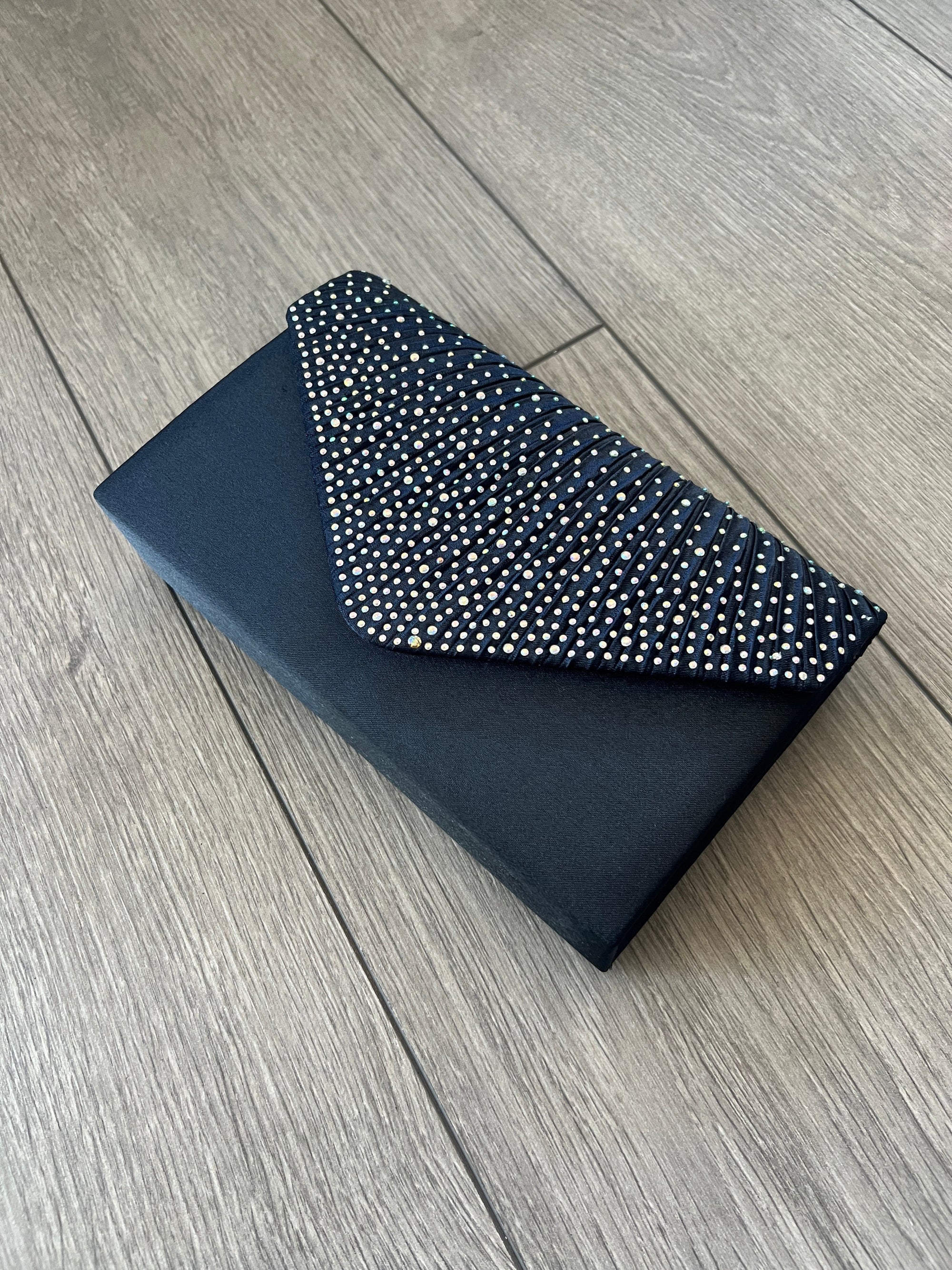 NAVY ENVELOPE CLUTCH BAG WITH RHINESTONES-Fascinators Direct