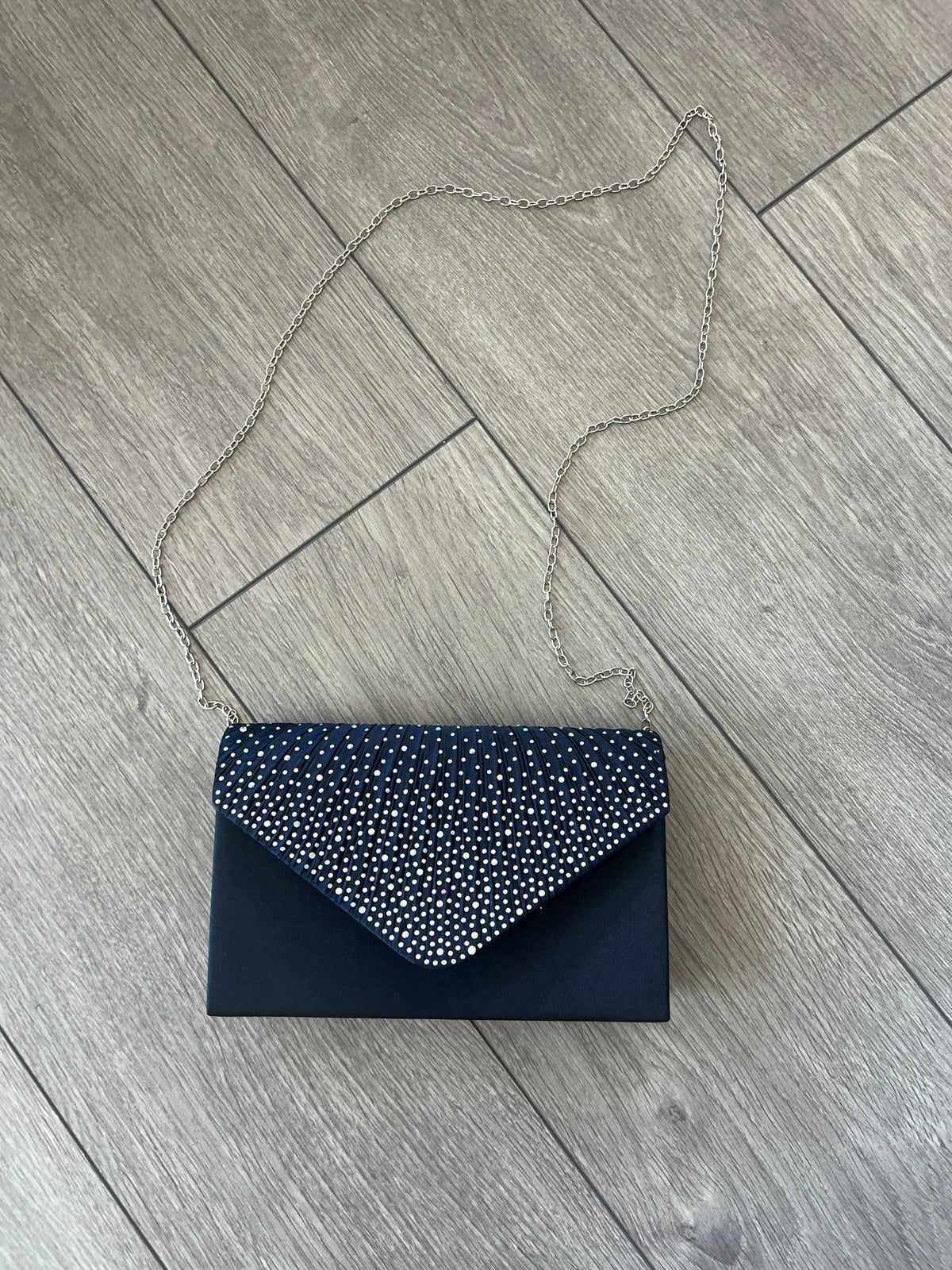 NAVY ENVELOPE CLUTCH BAG WITH RHINESTONES-Fascinators Direct