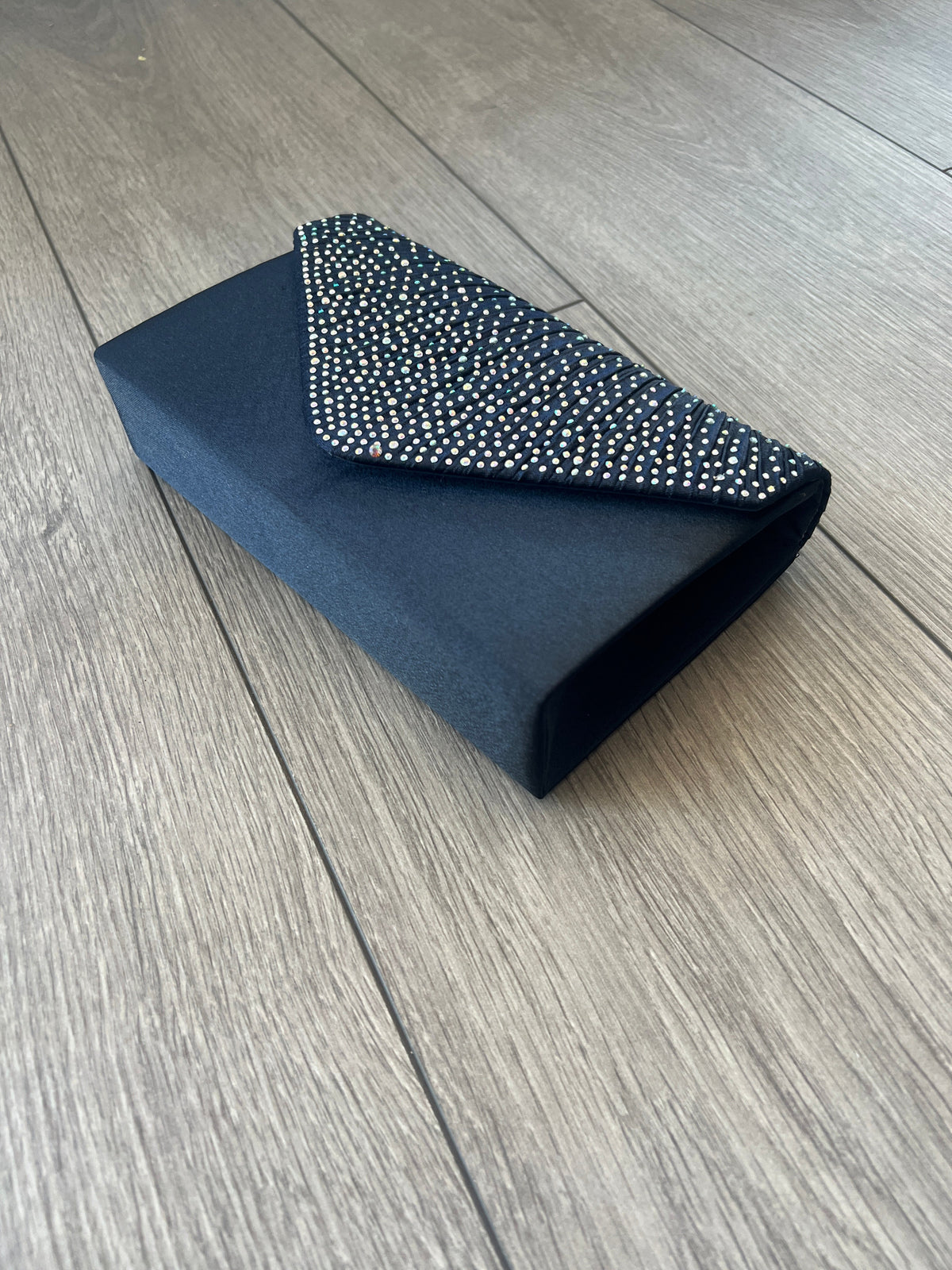 NAVY ENVELOPE CLUTCH BAG WITH RHINESTONES-Fascinators Direct