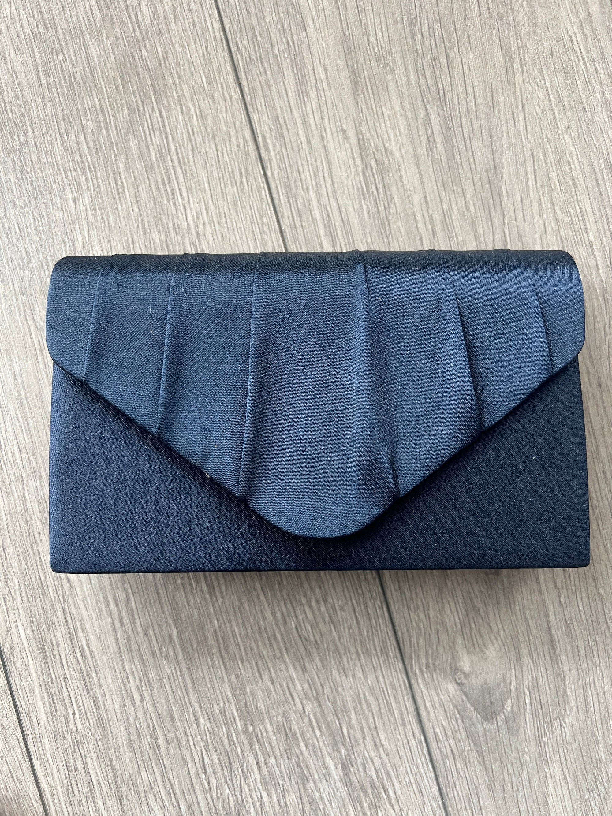 NAVY SATIN ENVELOPE CLUTCH BAG-Fascinators Direct