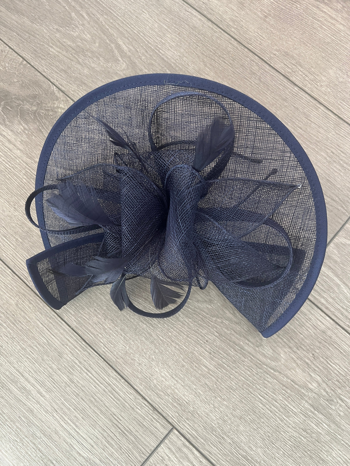 Navy Blue Asymmetric Disc Fascinator With Feathers-Fascinators Direct