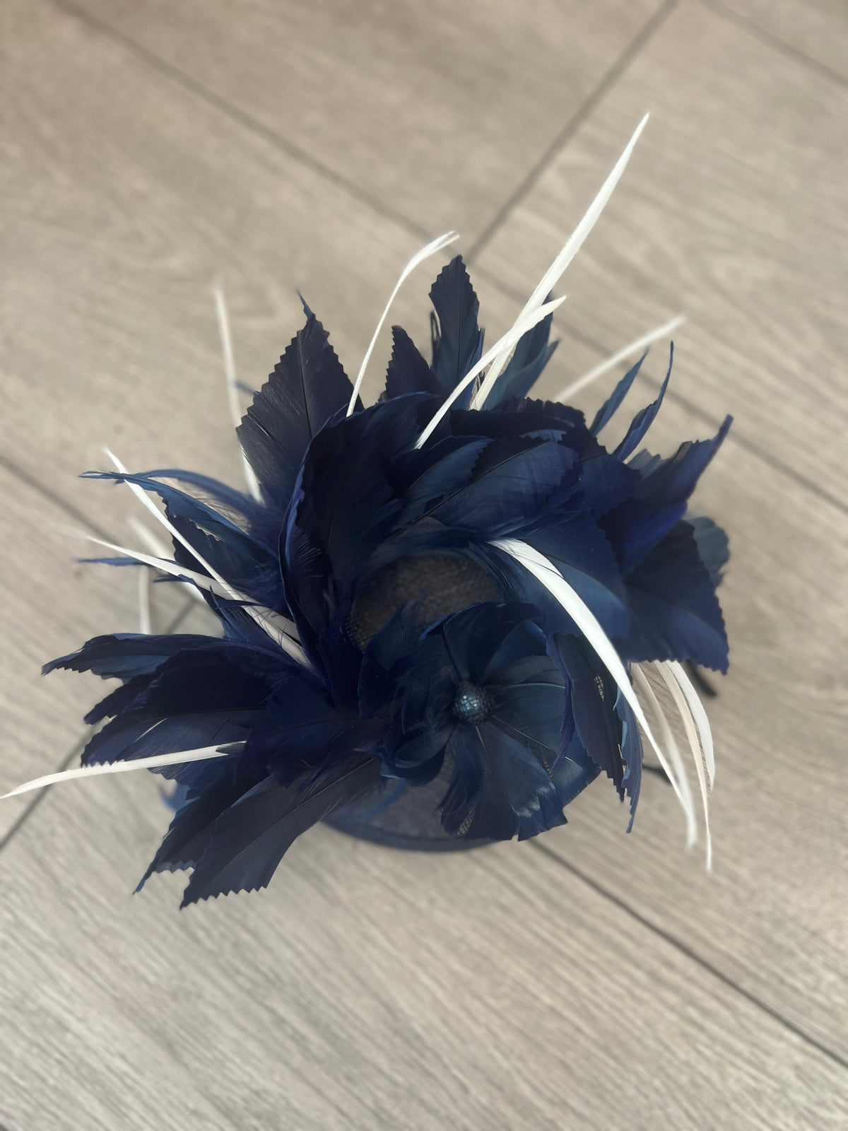 Navy Blue Disc Fascinator With Bendable Feather-Fascinators Direct