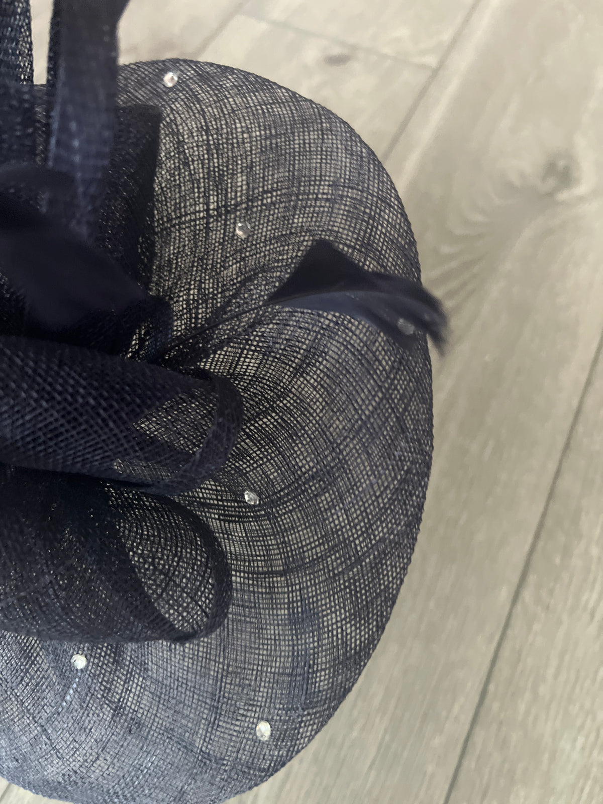 Navy Blue Fascinator With Diamanté Oval Base-Fascinators Direct