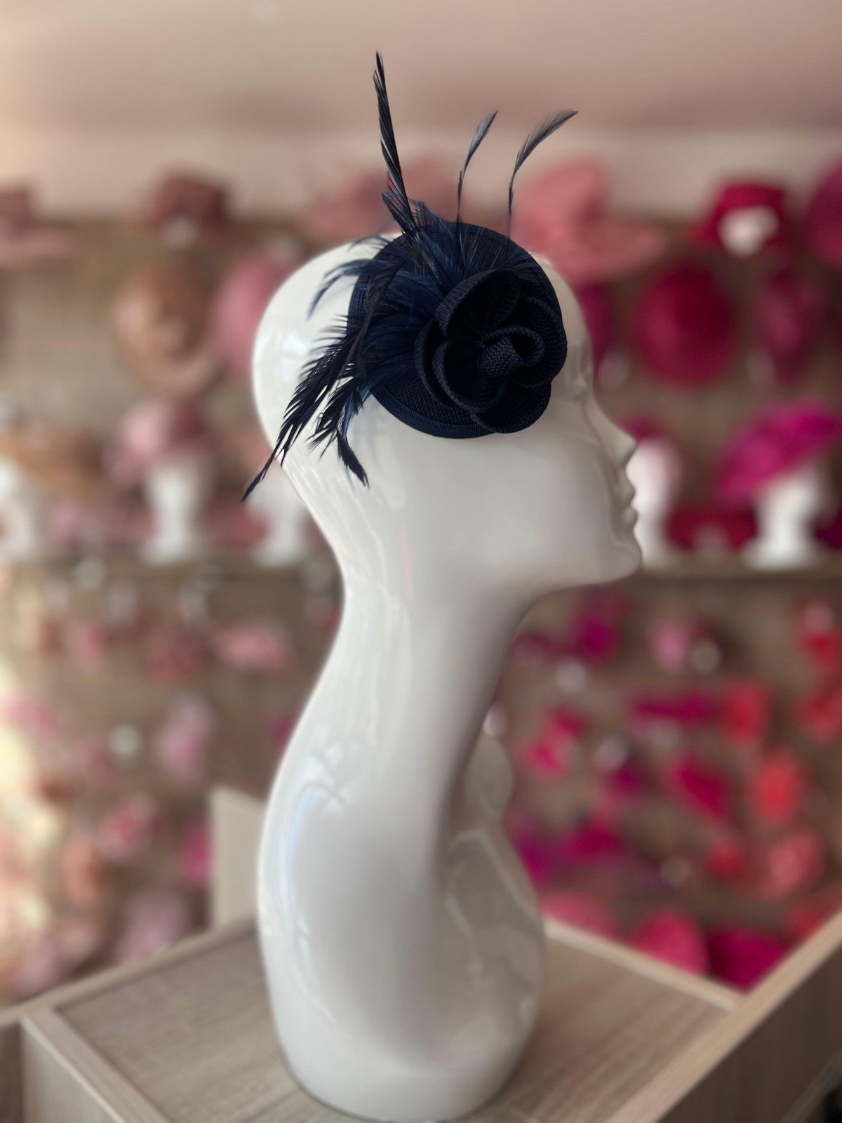 Navy Blue Fascinator with Lily Flower &amp; Feathers-Fascinators Direct