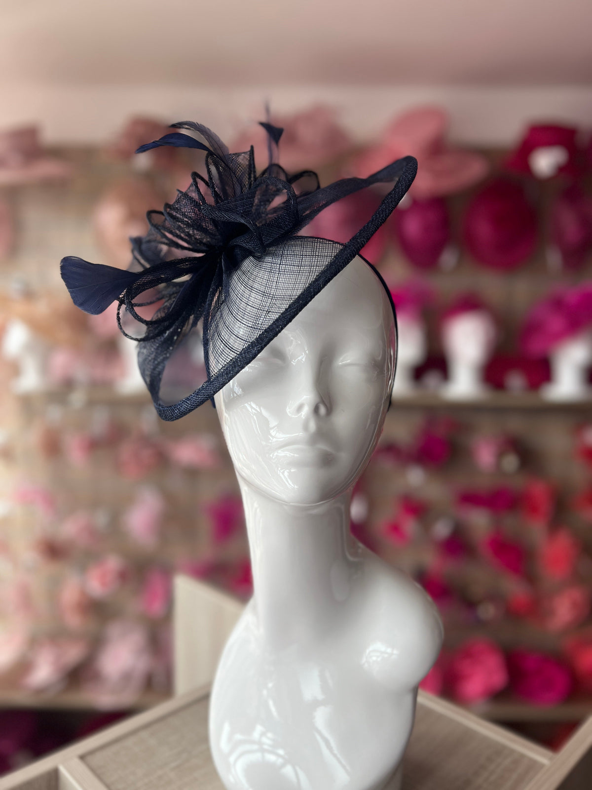 Navy Blue Fascinator with Ruched Sinamay &amp; Loops-Fascinators Direct