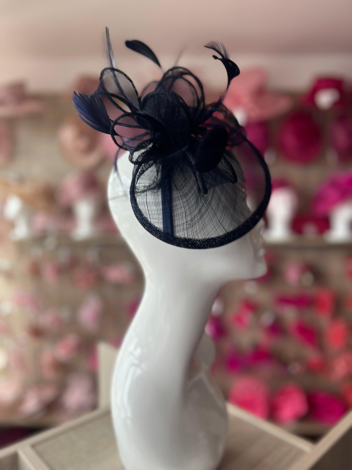 Navy Blue Fascinator with Ruched Sinamay &amp; Loops-Fascinators Direct
