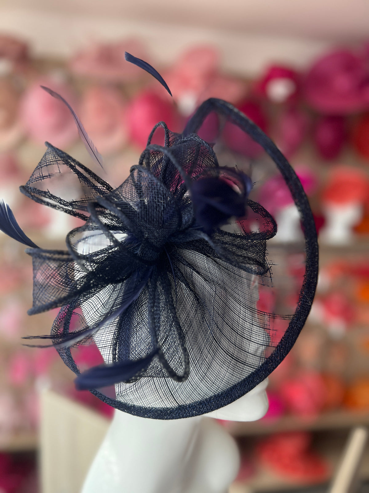 Navy Blue Fascinator with Ruched Sinamay &amp; Loops-Fascinators Direct