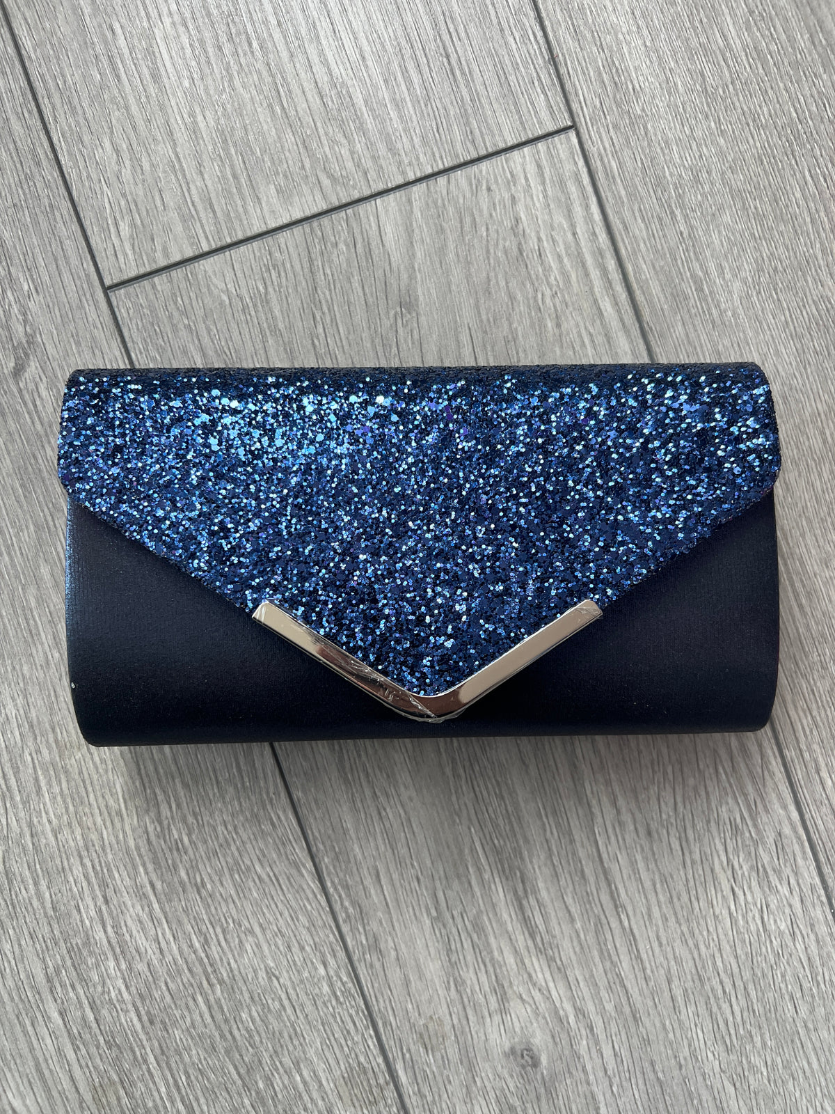 Navy Blue Glitter Clutch Bag-Fascinators Direct