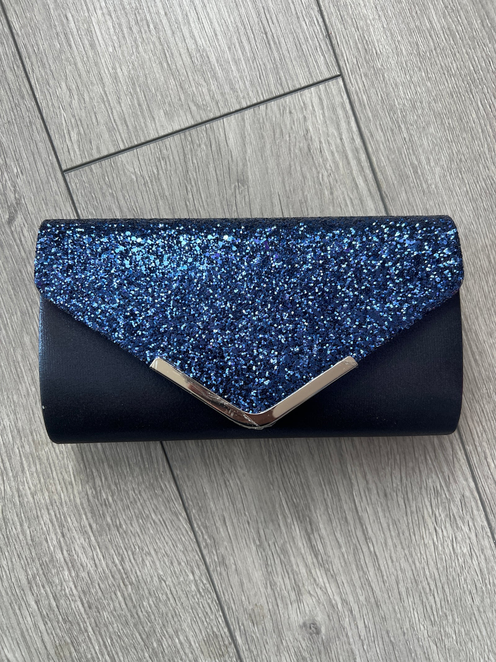 Navy Blue Glitter Clutch Bag-Fascinators Direct