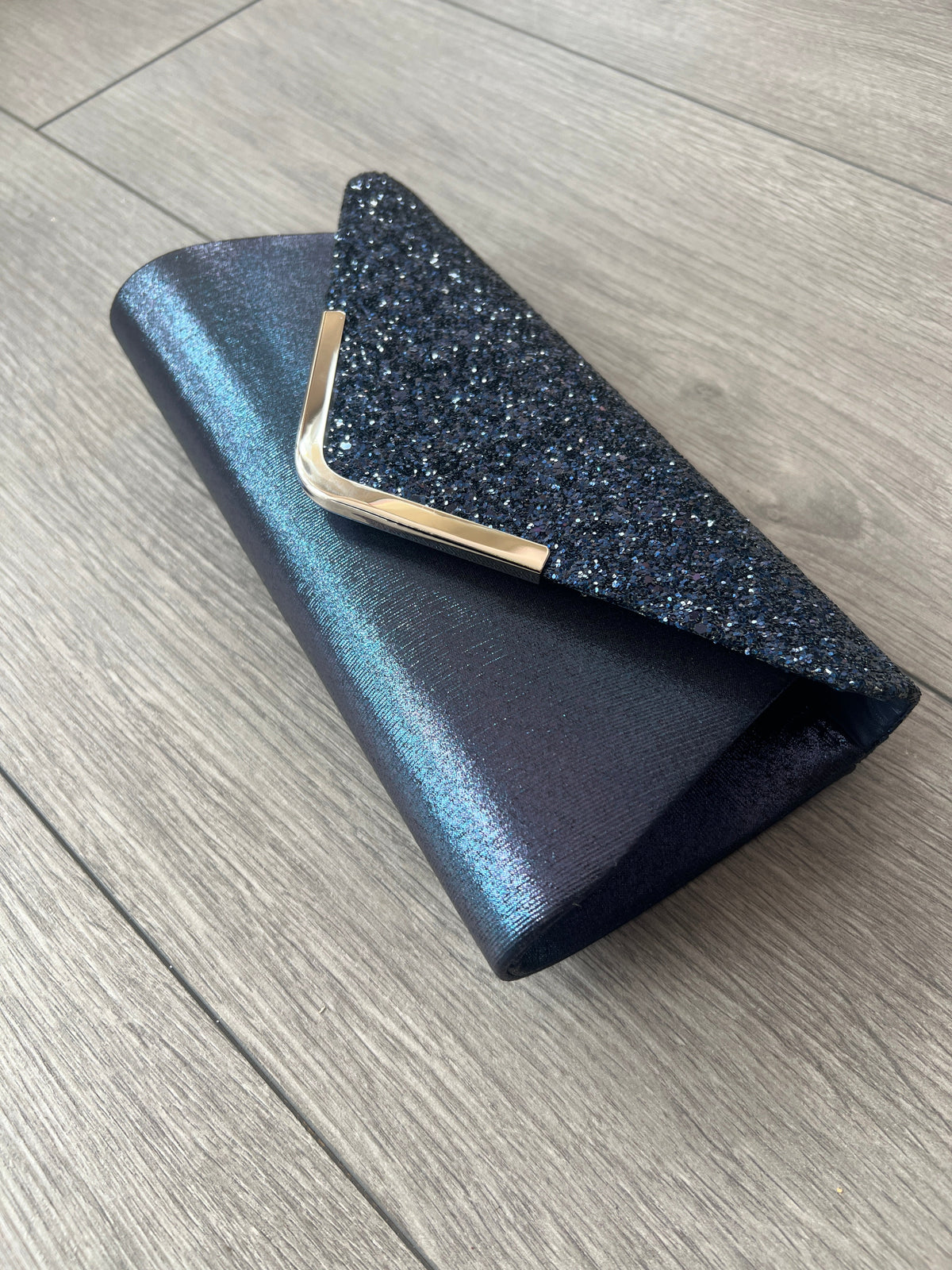 Navy blue and silver clutch bag online