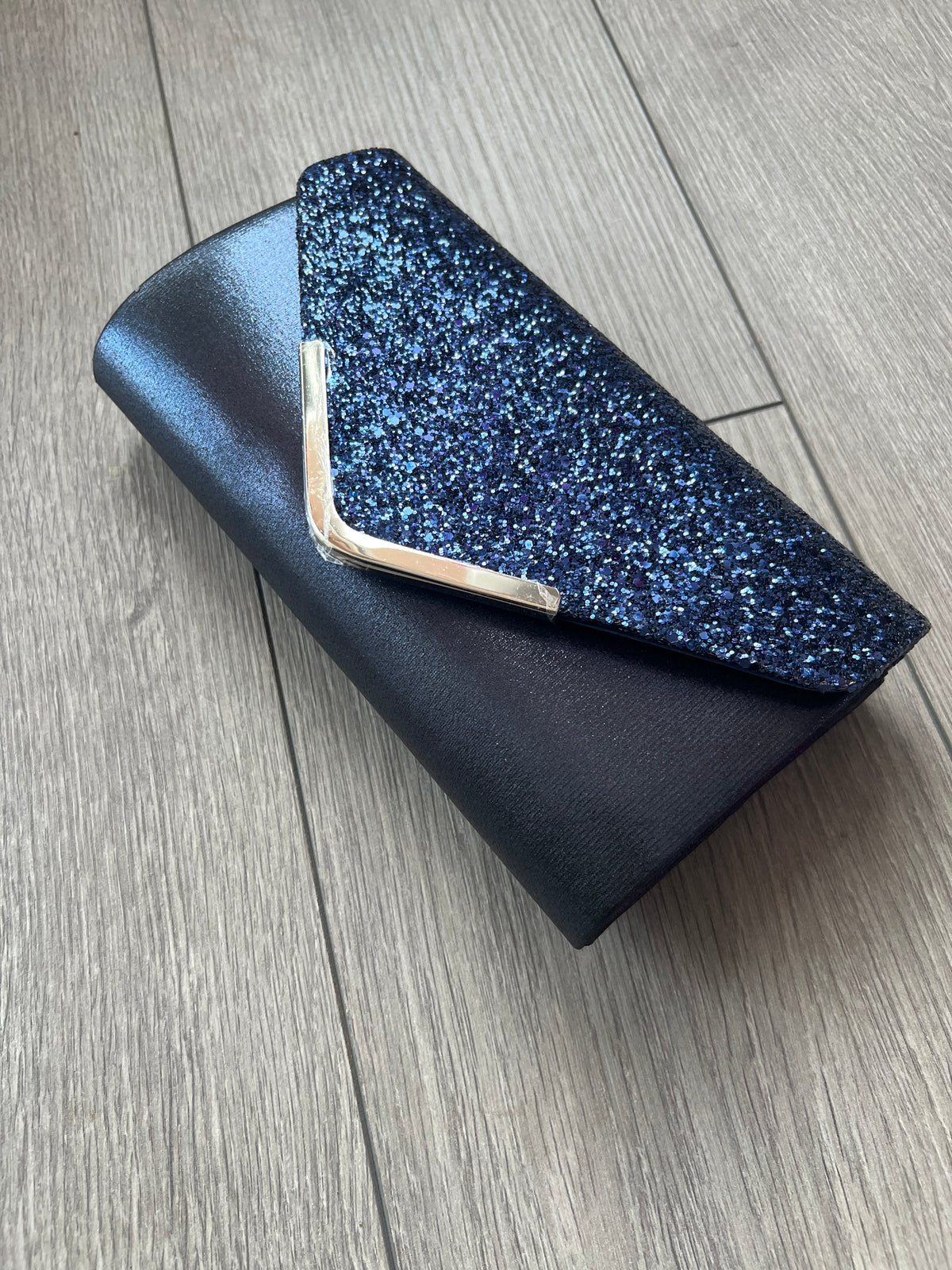 Navy Blue Glitter Clutch Bag-Fascinators Direct