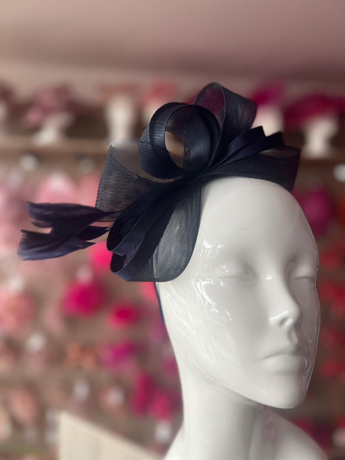 Navy Blue Large Loop Crinoline &amp; Satin Headband Fascinator-Fascinators Direct