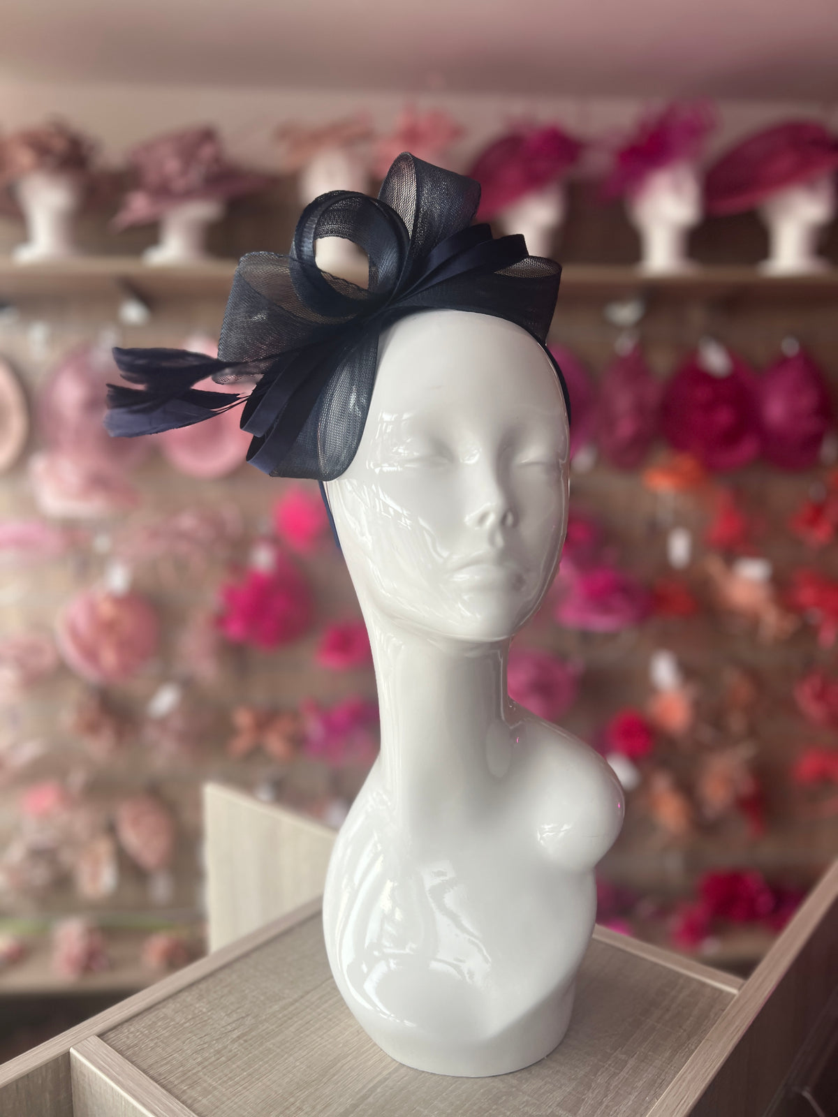 Navy Blue Large Loop Crinoline &amp; Satin Headband Fascinator-Fascinators Direct