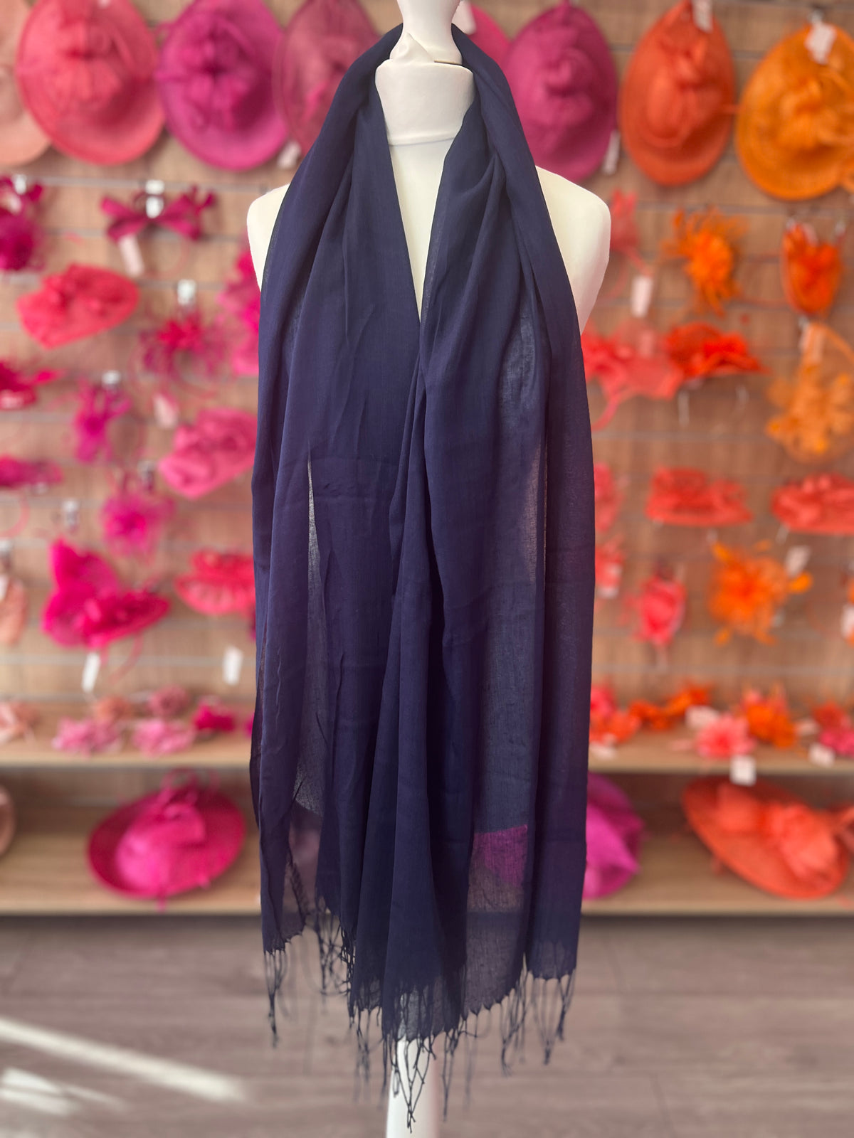 Navy Blue Wedding Pashmina Scarf-Fascinators Direct