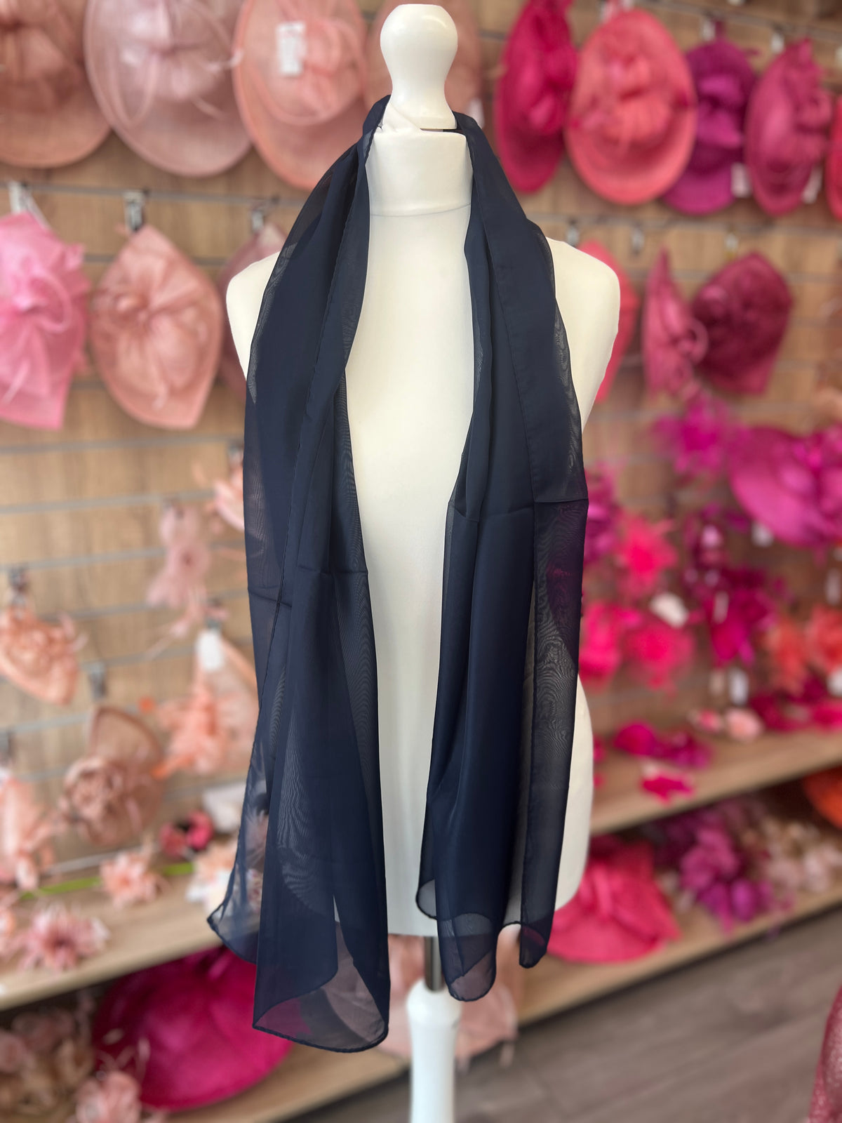 Navy Chiffon Scarf-Fascinators Direct