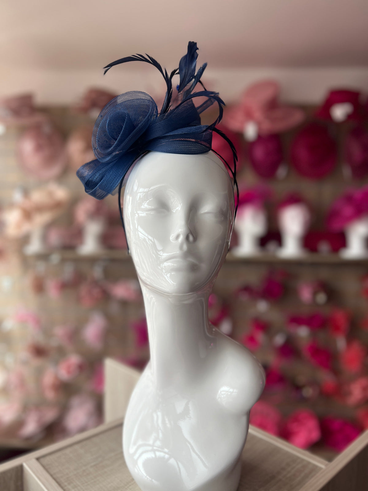 Navy Crinoline Fascinator with Beads, Loops &amp; Netting-Fascinators Direct