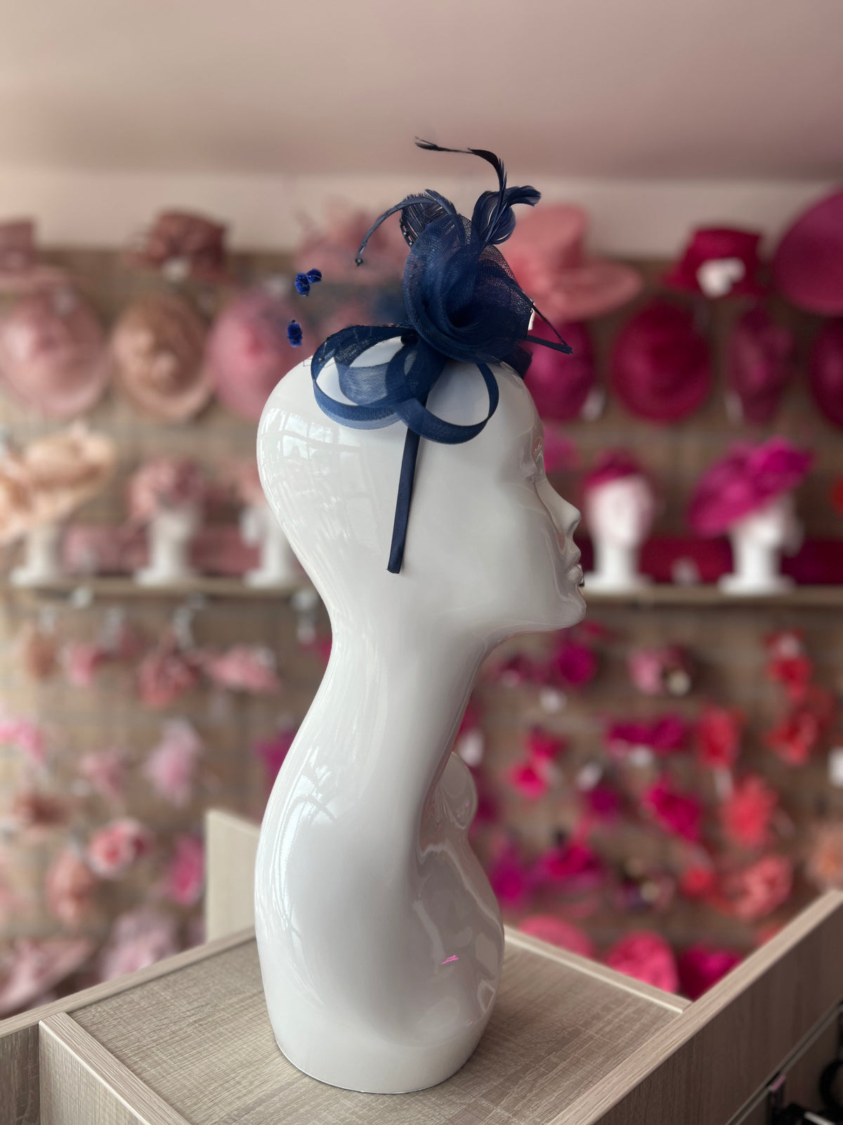 Navy Crinoline Fascinator with Beads, Loops &amp; Netting-Fascinators Direct