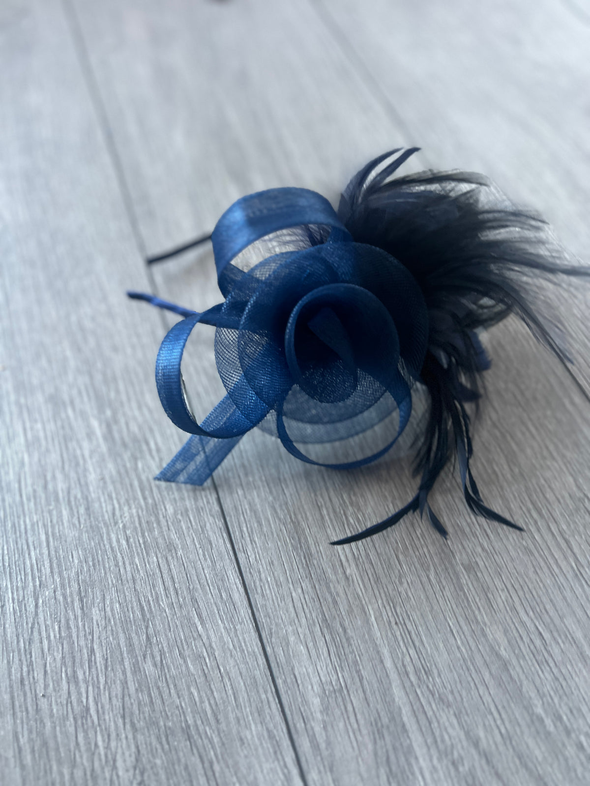 Navy Crinoline Fascinator with Swirl &amp; Feathers-Fascinators Direct