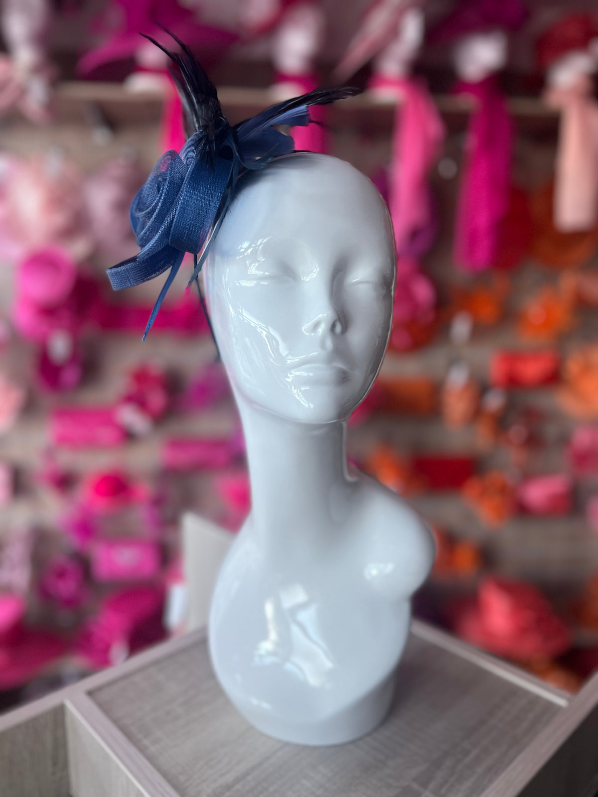 Navy Crinoline Fascinator with Swirl &amp; Feathers-Fascinators Direct