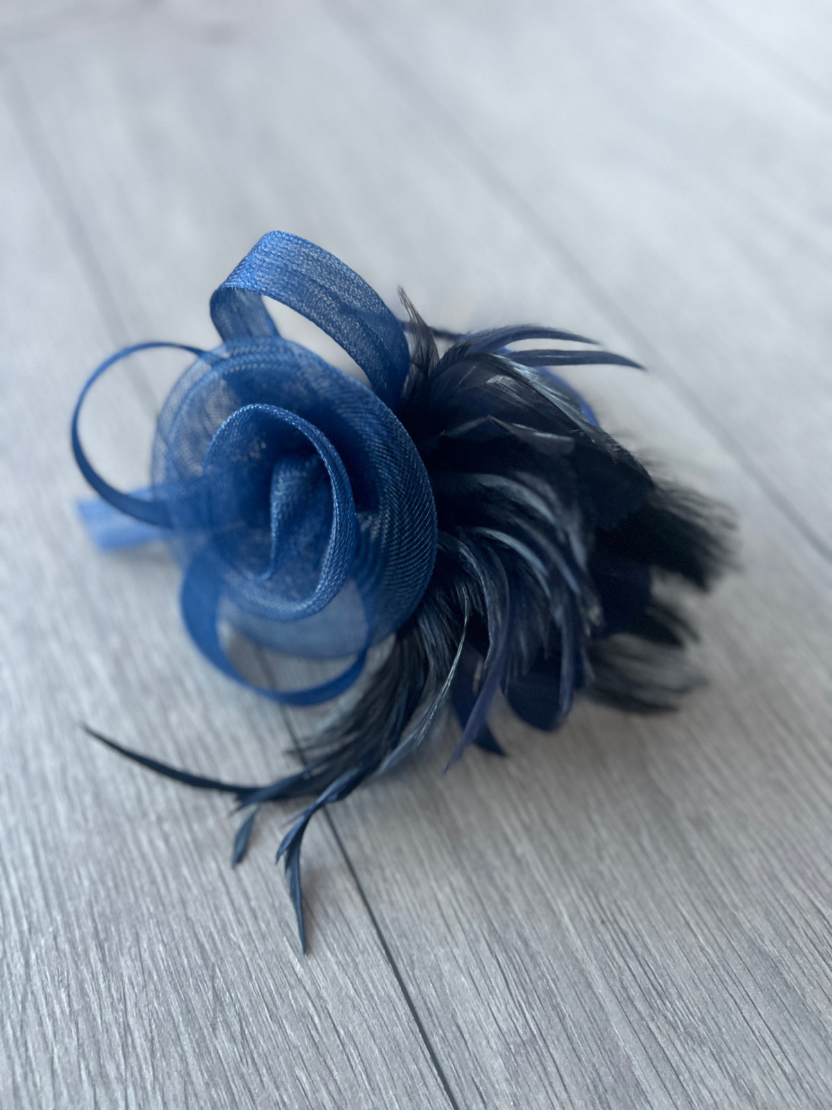 Navy Crinoline Fascinator with Swirl &amp; Feathers-Fascinators Direct